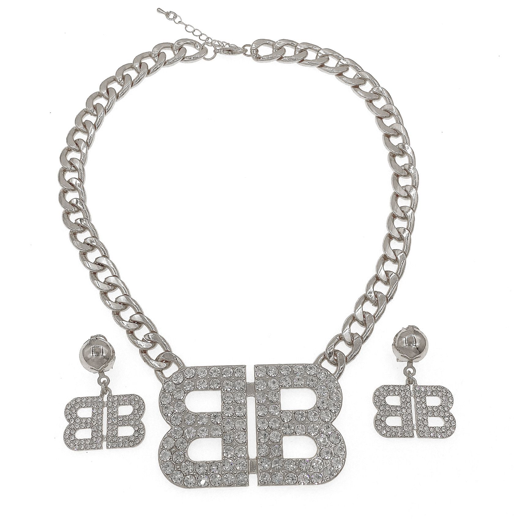 Women's Jewelry Earring Necklace Set Fashion Italian Gold Plated Diamond Letter Design Wedding Necklace 2-piece Set Latest Gold Plated Jewelry Set Party and Birthday Gifts