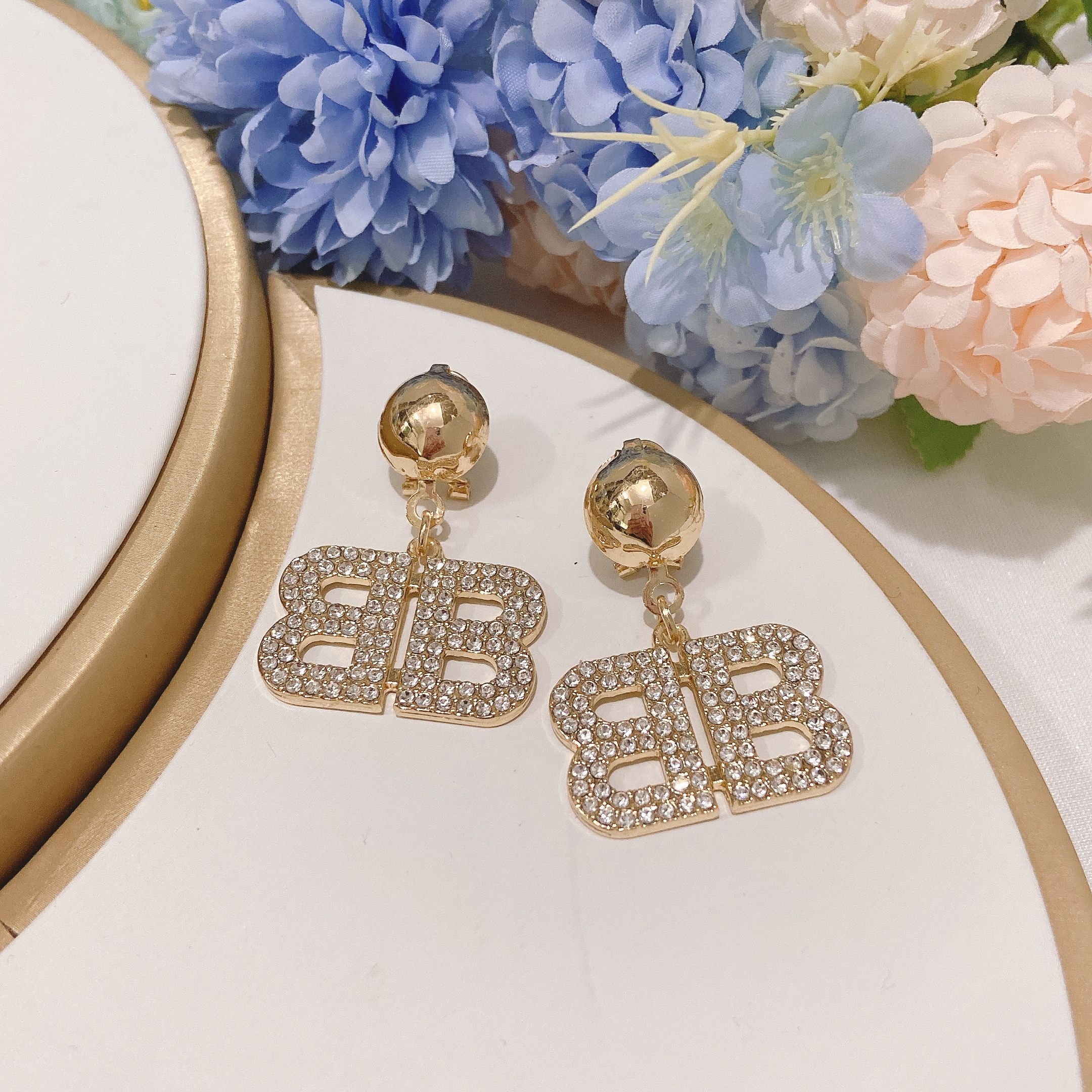 Women's Jewelry Earring Necklace Set Fashion Italian Gold Plated Diamond Letter Design Wedding Necklace 2-piece Set Latest Gold Plated Jewelry Set Party and Birthday Gifts