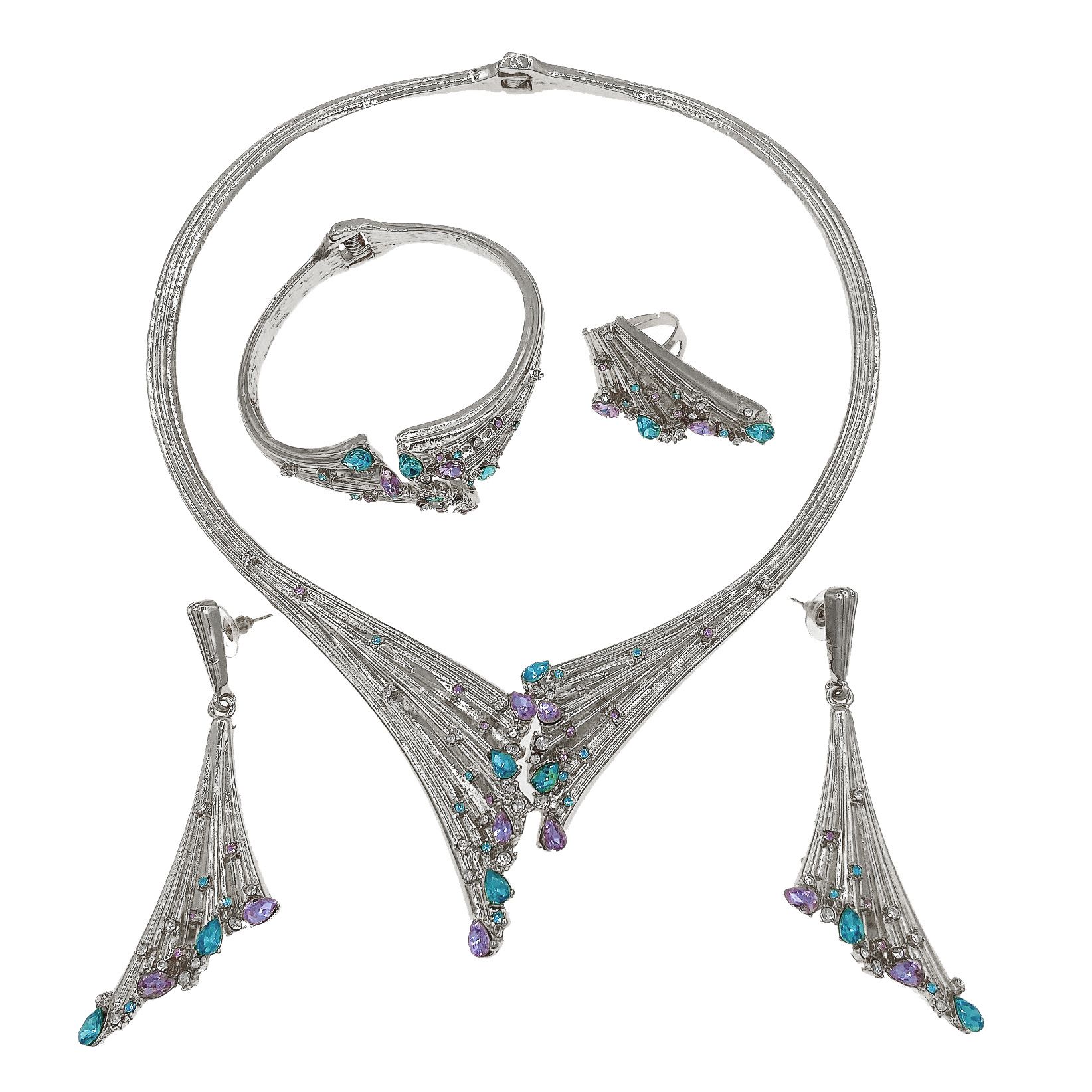 Jewelry set, necklace pendant, earring, ring, bracelet, women's jewelry fashion four piece set, jewelry set, wedding colored diamond decoration, party necklace