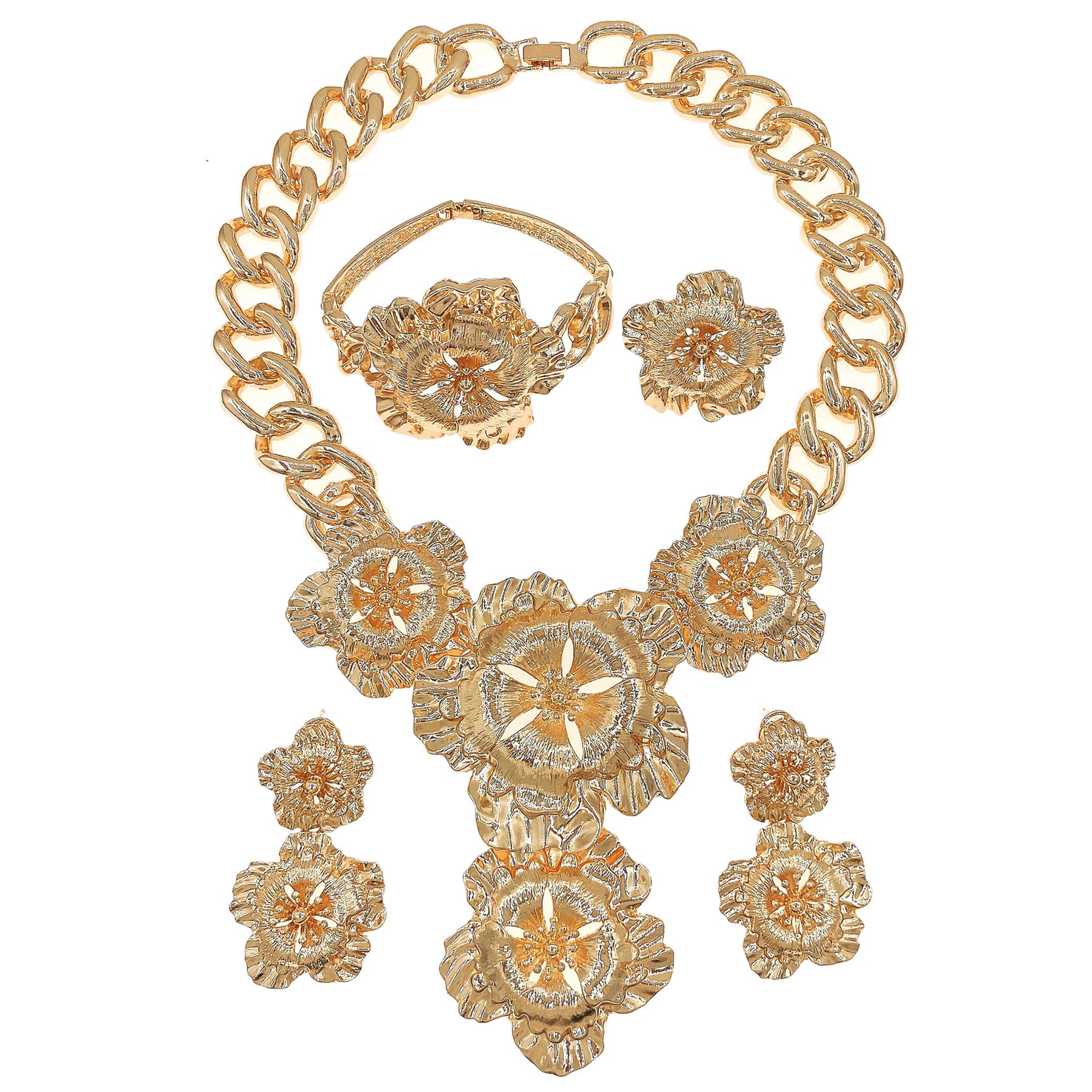 Dubai Jewelry Set Fashion Jewelry Necklace Earrings Bracelet Plated 24 Gold Original Jewelry Set Wedding Necklace Ring Earrings Bracelet Latest Flower Design Luxury Brazilian Gold Plated Jewelry Set