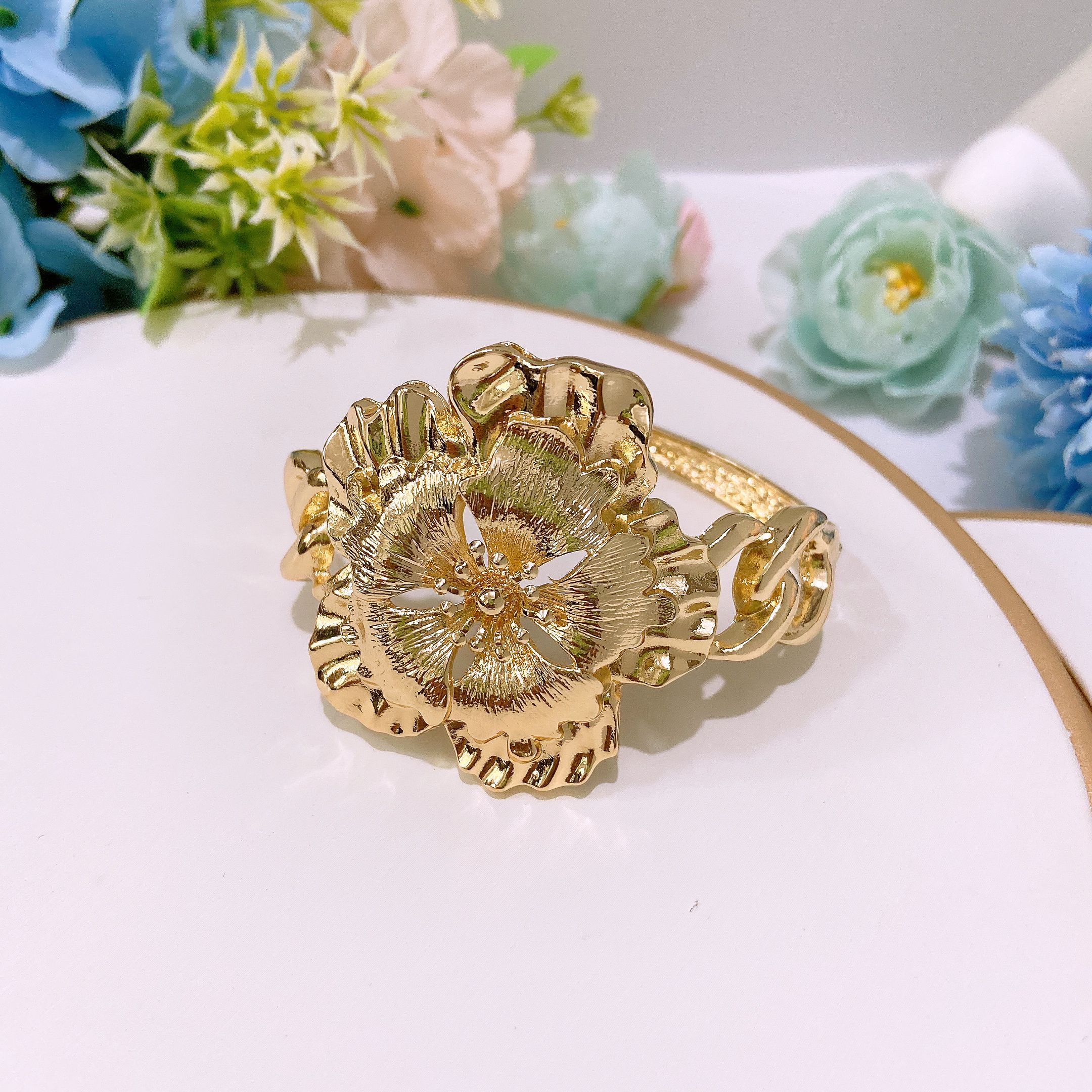 Dubai Jewelry Set Fashion Jewelry Necklace Earrings Bracelet Plated 24 Gold Original Jewelry Set Wedding Necklace Ring Earrings Bracelet Latest Flower Design Luxury Brazilian Gold Plated Jewelry Set