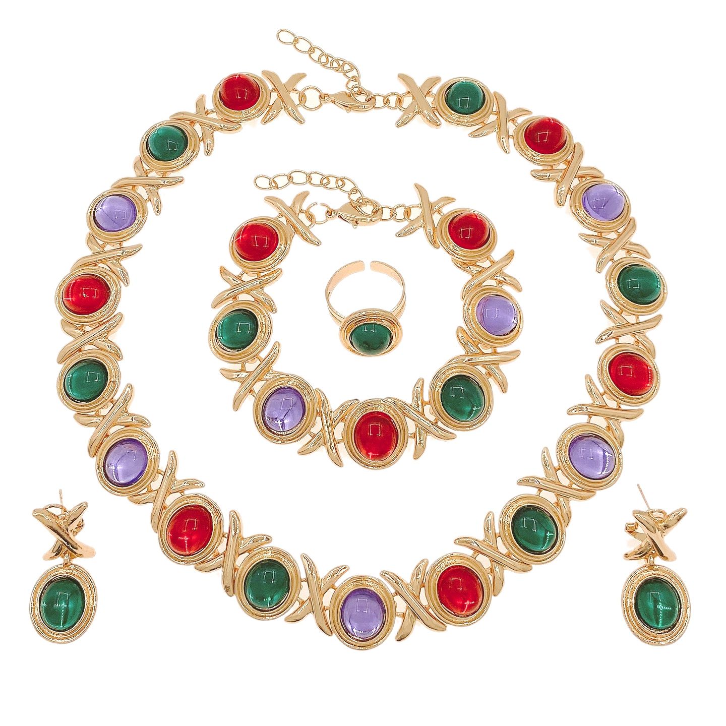 Fashion Accessories Colorful Czech Diamond Necklace Set I Love You Jewelry Set Heart shaped Love Diamond Pendant Bracelet Adjustable Ring Exquisite Earrings Daily Wear Jewelry xoxo Jewelry Festival