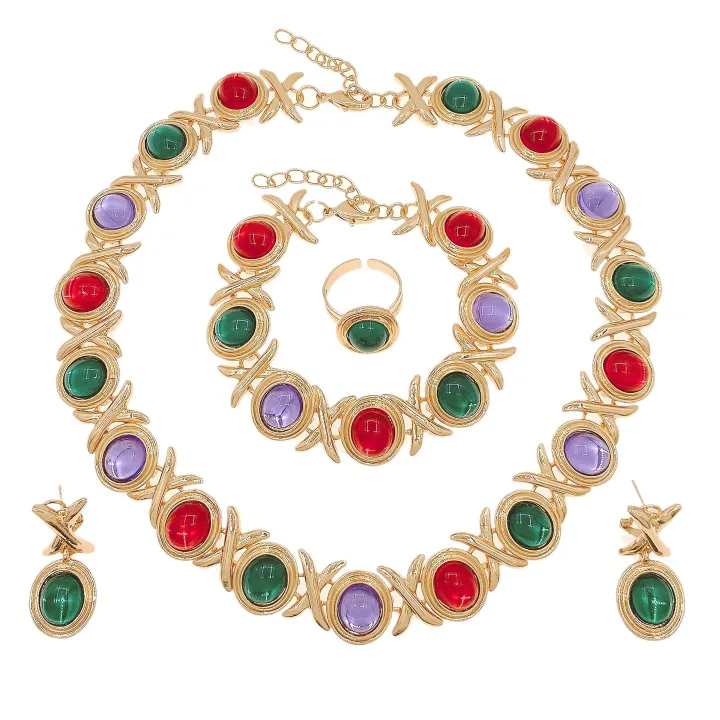 Fashion Accessories Colorful Czech Diamond Necklace Set I Love You Jewelry Set Heart shaped Love Diamond Pendant Bracelet Adjustable Ring Exquisite Earrings Daily Wear Jewelry xoxo Jewelry Festival