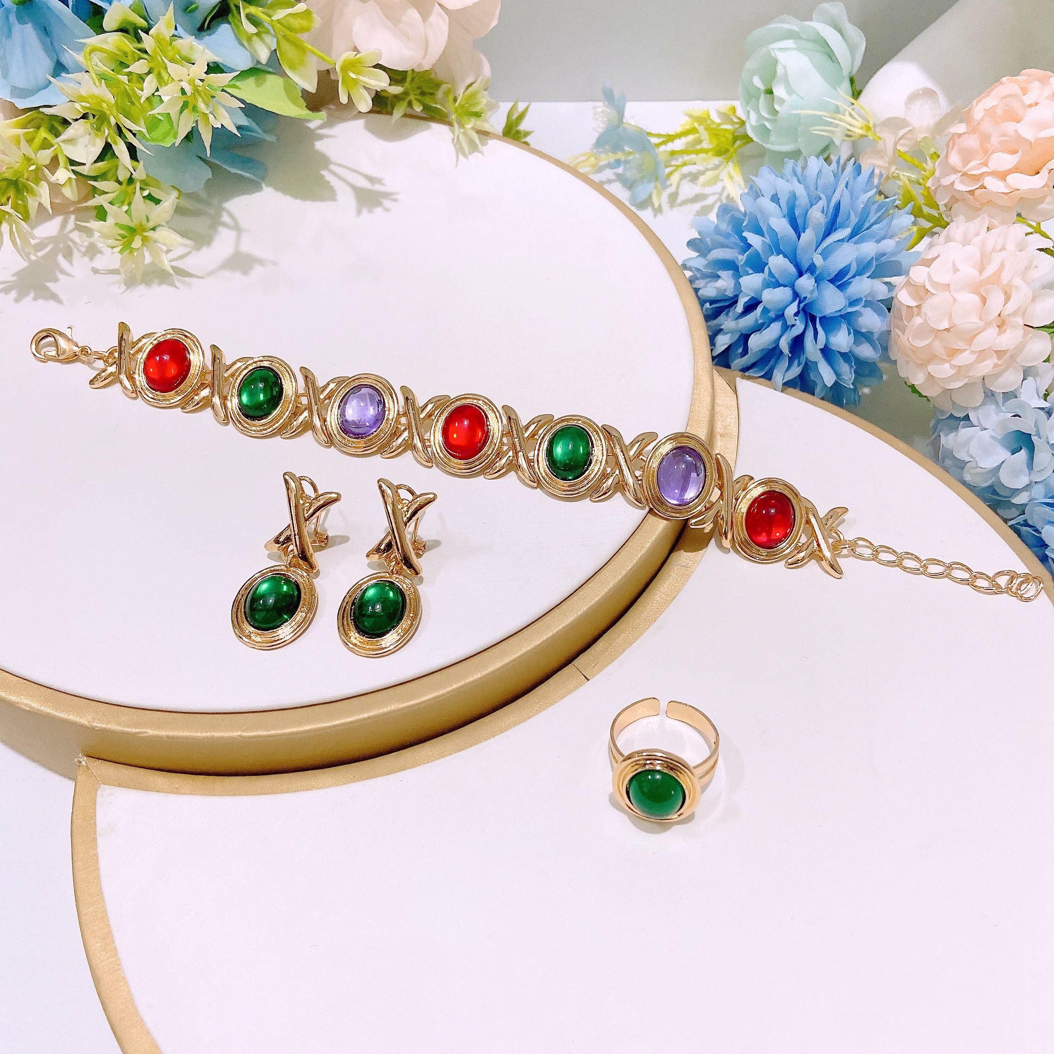 Fashion Accessories Colorful Czech Diamond Necklace Set I Love You Jewelry Set Heart shaped Love Diamond Pendant Bracelet Adjustable Ring Exquisite Earrings Daily Wear Jewelry xoxo Jewelry Festival