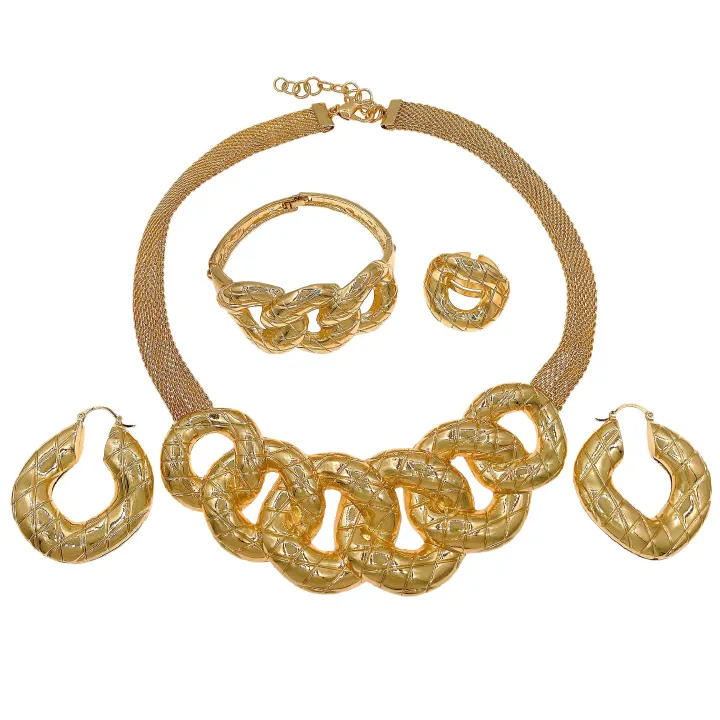 Fashion Jewelry 4-piece Jewelry Set Pendant Open Bracelet Adjustable Ring Daily Wear Jewelry Holiday Gift Jewelry 4-piece Set Necklace Earrings Bracelet Dubai Women's Jewelry