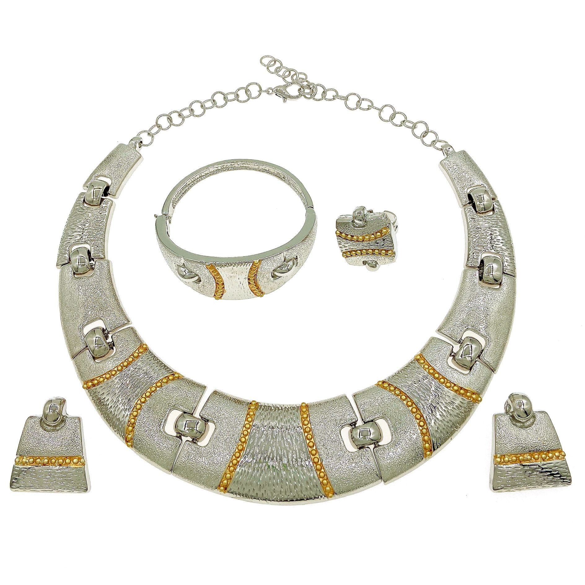 Fashion Jewelry 4-piece Jewelry Set Pendant Open Bracelet Adjustable Ring Daily Wear Jewelry Holiday Gift Jewelry 4-piece Set Necklace Earrings Bracelet Dubai Women's Jewelry