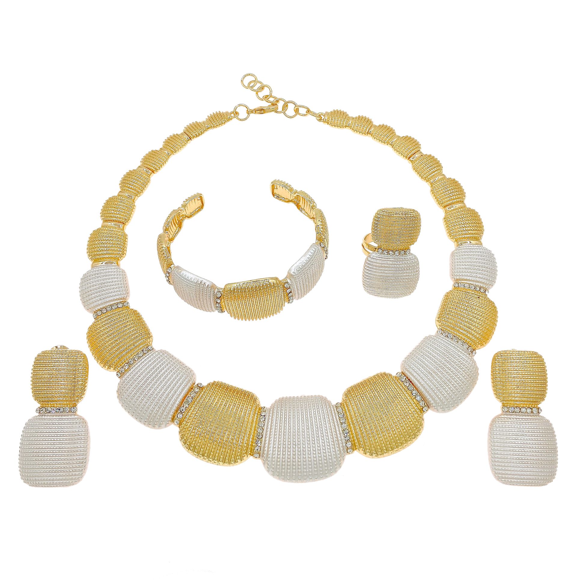 Fashion Jewelry 4-piece Jewelry Set Pendant Open Bracelet Adjustable Ring Daily Wear Jewelry Holiday Gift Jewelry 4-piece Set Necklace Earrings Bracelet Dubai Women's Jewelry