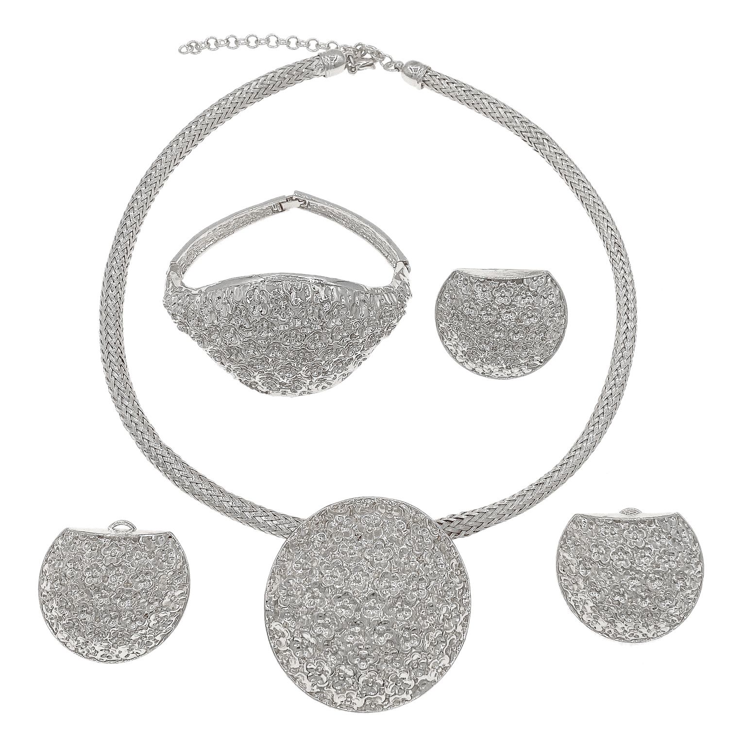 Fashion Jewelry 4-piece Set Jewelry Pendant Open Bracelet Adjustable Ring Daily Wearing Necklace Small Flower Design Holiday Gift Jewelry 4-piece Set Necklace Earrings Bracelet Dubai Women's Jewelry