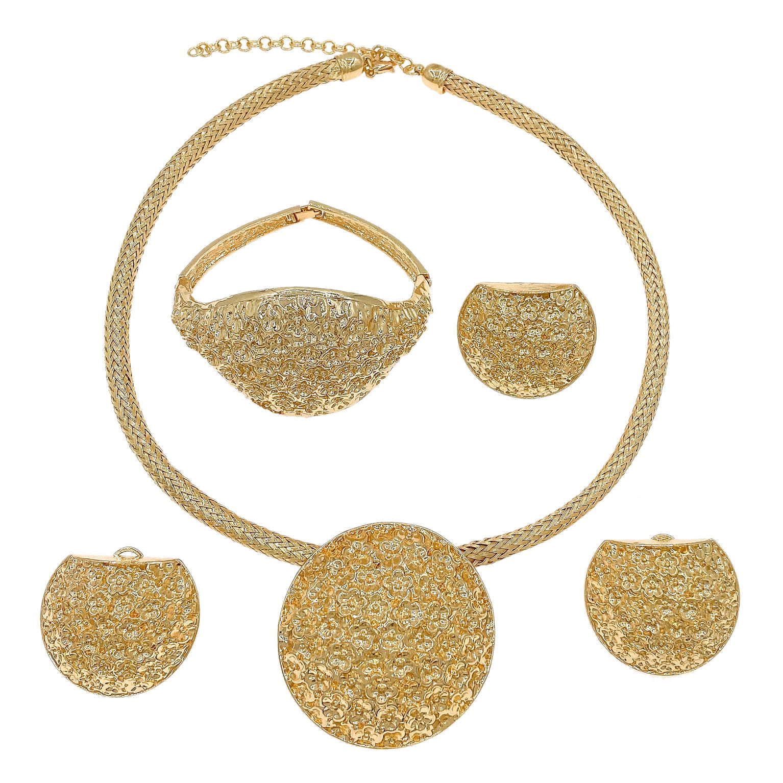 Fashion Jewelry 4-piece Set Jewelry Pendant Open Bracelet Adjustable Ring Daily Wearing Necklace Small Flower Design Holiday Gift Jewelry 4-piece Set Necklace Earrings Bracelet Dubai Women's Jewelry