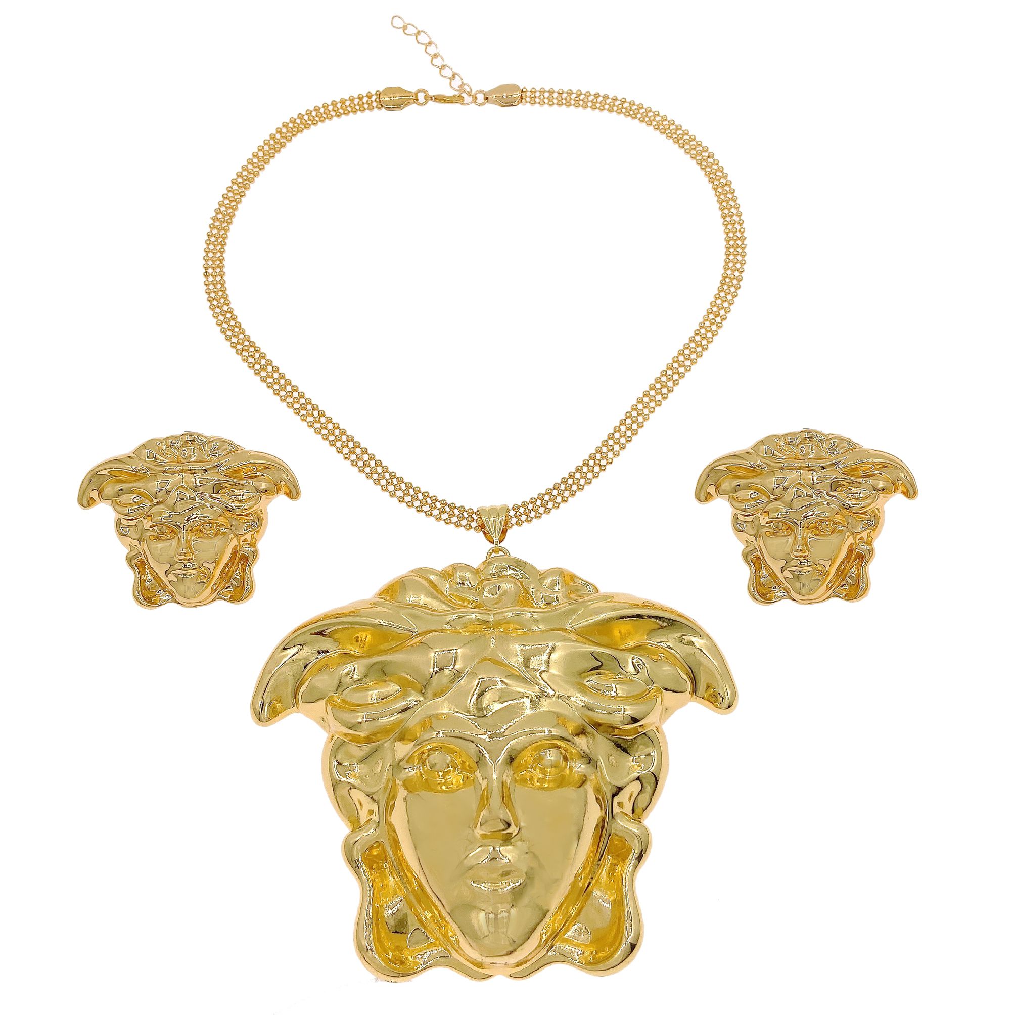 Ladies' Fashion Jewelry Pendant Earrings 2-piece Set with Diamond Head Design Jewelry 2-piece Set Plated with 14K Gold, Women's Exclusive Gift