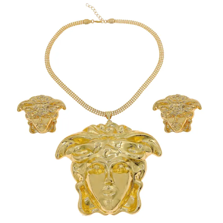 Ladies' Fashion Jewelry Pendant Earrings 2-piece Set with Diamond Head Design Jewelry 2-piece Set Plated with 14K Gold, Women's Exclusive Gift