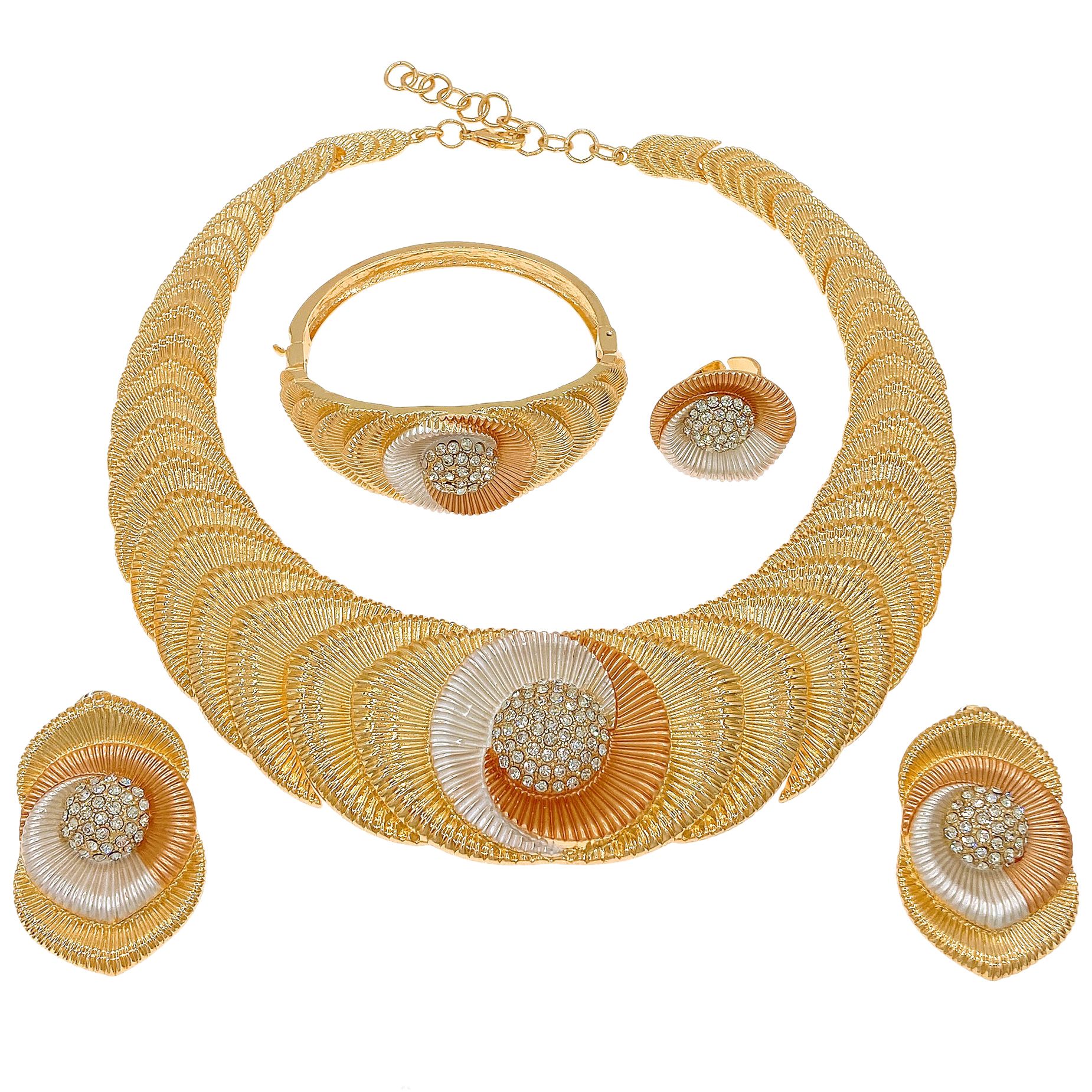 Fashion Jewelry 4-piece Jewelry Set Pendant Open Bracelet Adjustable Ring Daily Wear Jewelry Holiday Gift Jewelry 4-piece Set Necklace Earrings Bracelet Dubai Women's Jewelry