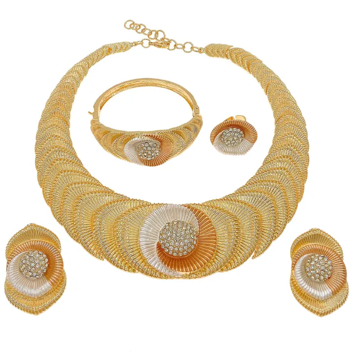 Fashion Jewelry 4-piece Jewelry Set Pendant Open Bracelet Adjustable Ring Daily Wear Jewelry Holiday Gift Jewelry 4-piece Set Necklace Earrings Bracelet Dubai Women's Jewelry