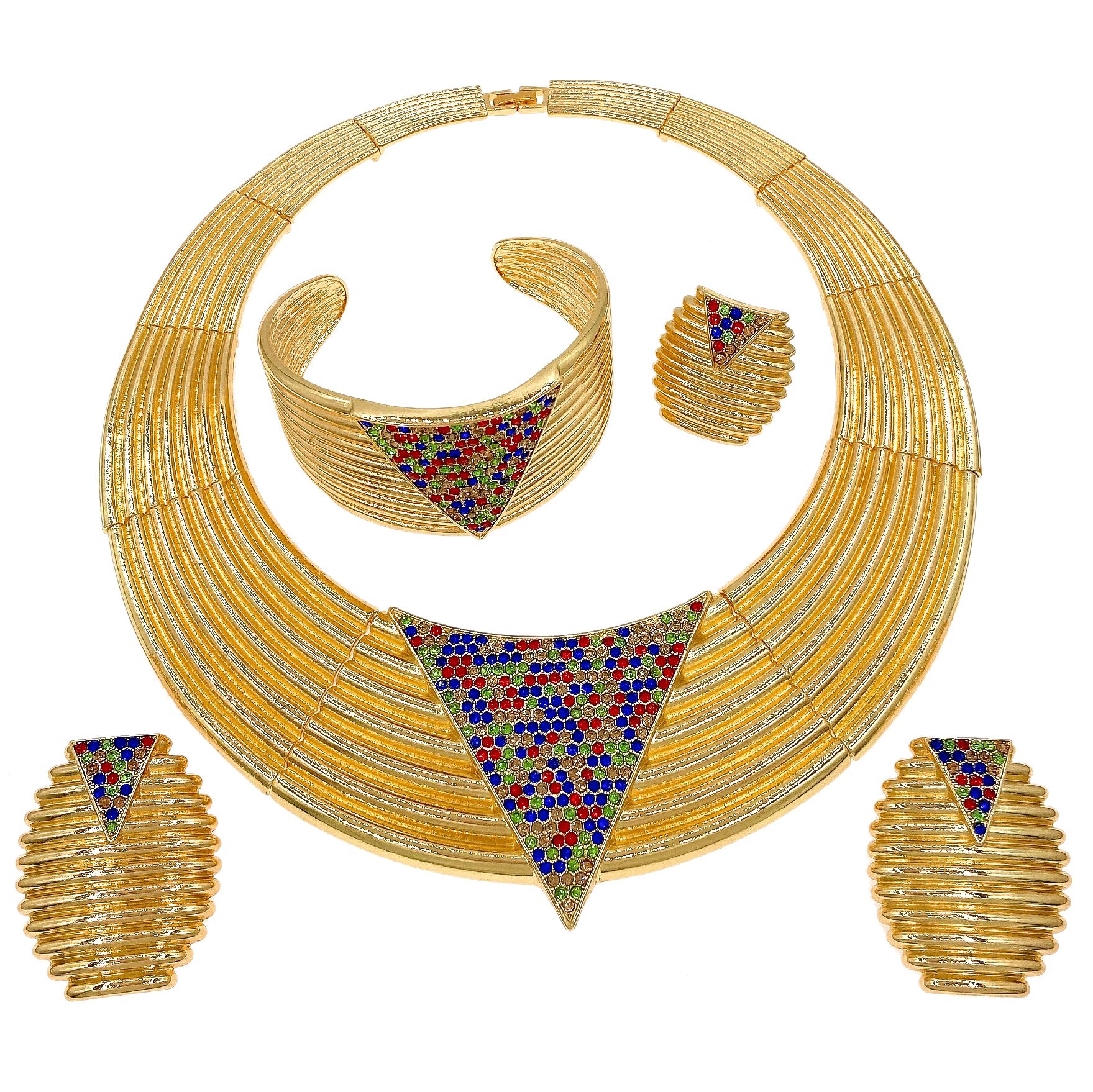 Fashion Jewelry 4-piece Set Jewelry Pendant Open Bracelet Adjustable Ring Daily Wear Jewelry Colored Diamond Necklace Holiday Gift Jewelry 4-piece Set Necklace Earrings Bracelet Dubai Women's Jewelry