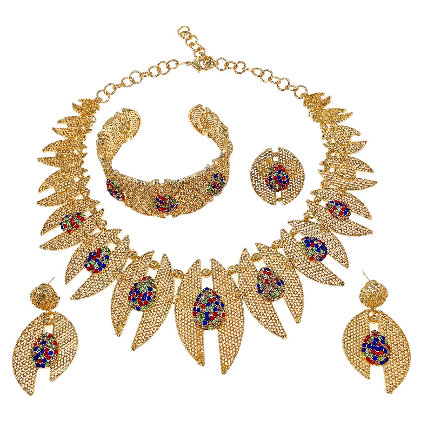 Fashion Jewelry 4-piece Set Jewelry Pendant Open Bracelet Adjustable Ring Daily Wear Jewelry Colored Diamond Necklace Holiday Gift Jewelry 4-piece Set Necklace Earrings Bracelet Dubai Women's Jewelry