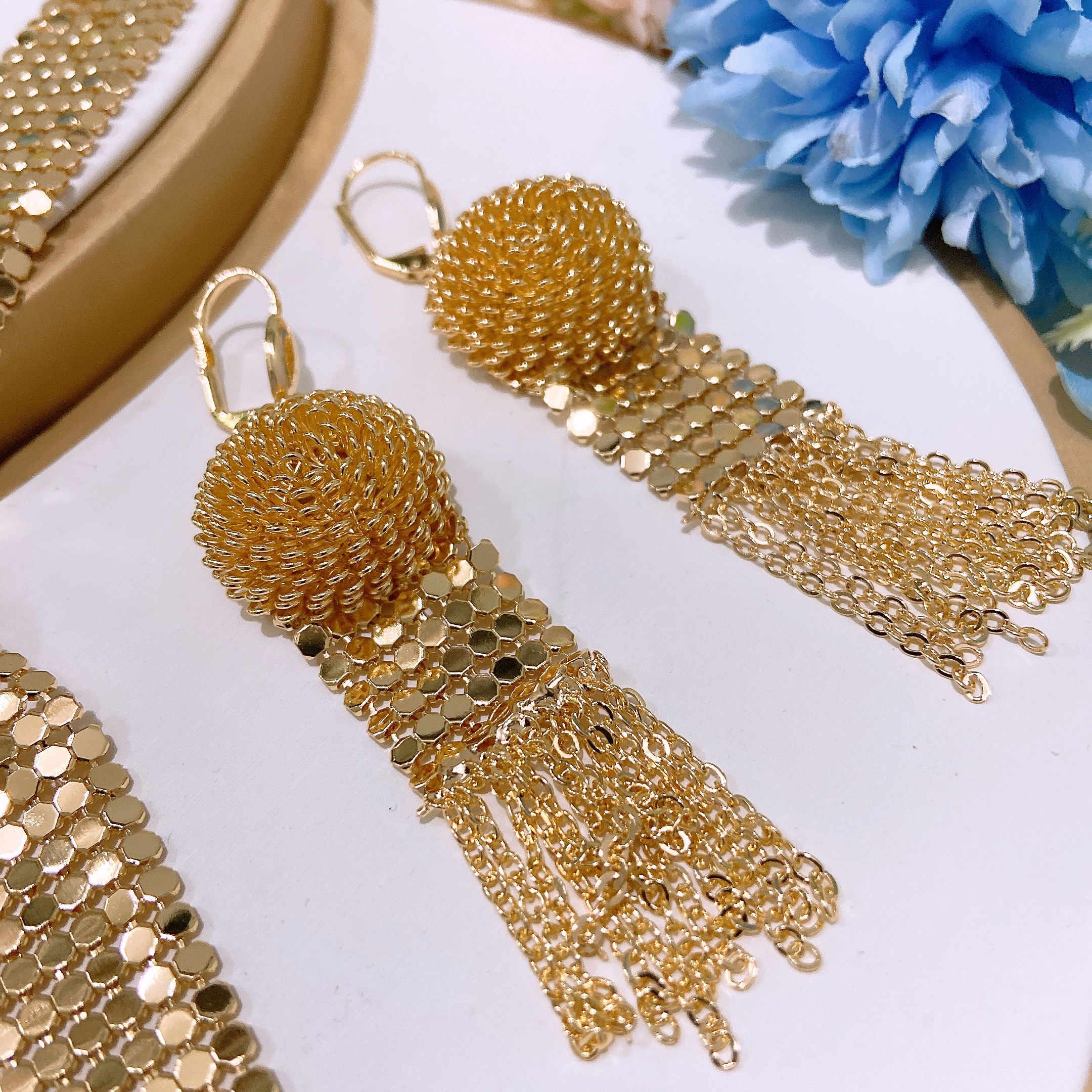 New 4-piece jewelry set, women's jewelry pendant bracelet earrings, adjustable rings for daily wear, women's party luxury jewelry set, Dubai women's wedding design pendant earring set