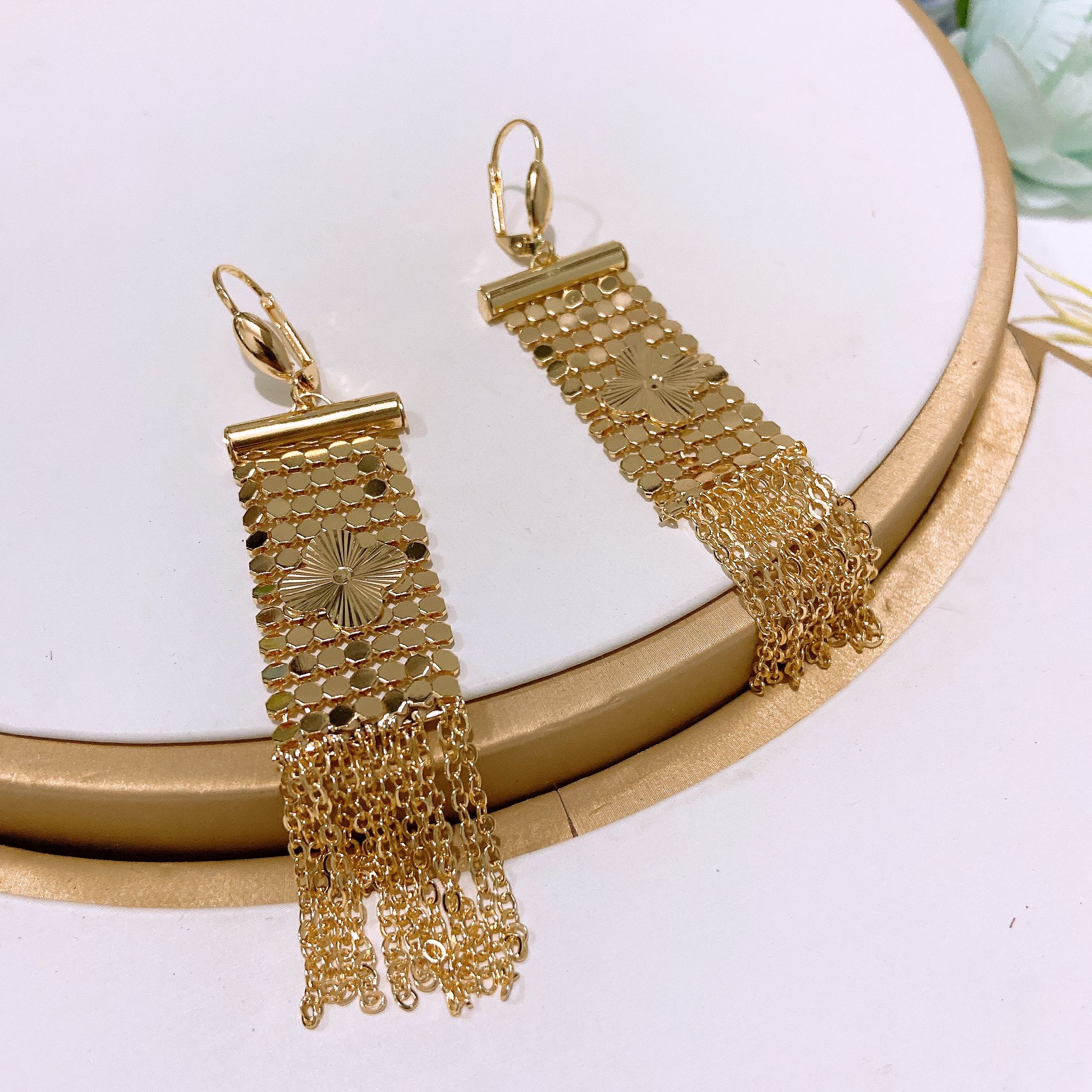 New 4-piece jewelry set, women's jewelry pendant bracelet earrings, adjustable rings for daily wear, women's party luxury jewelry set, Dubai women's wedding design pendant earring set