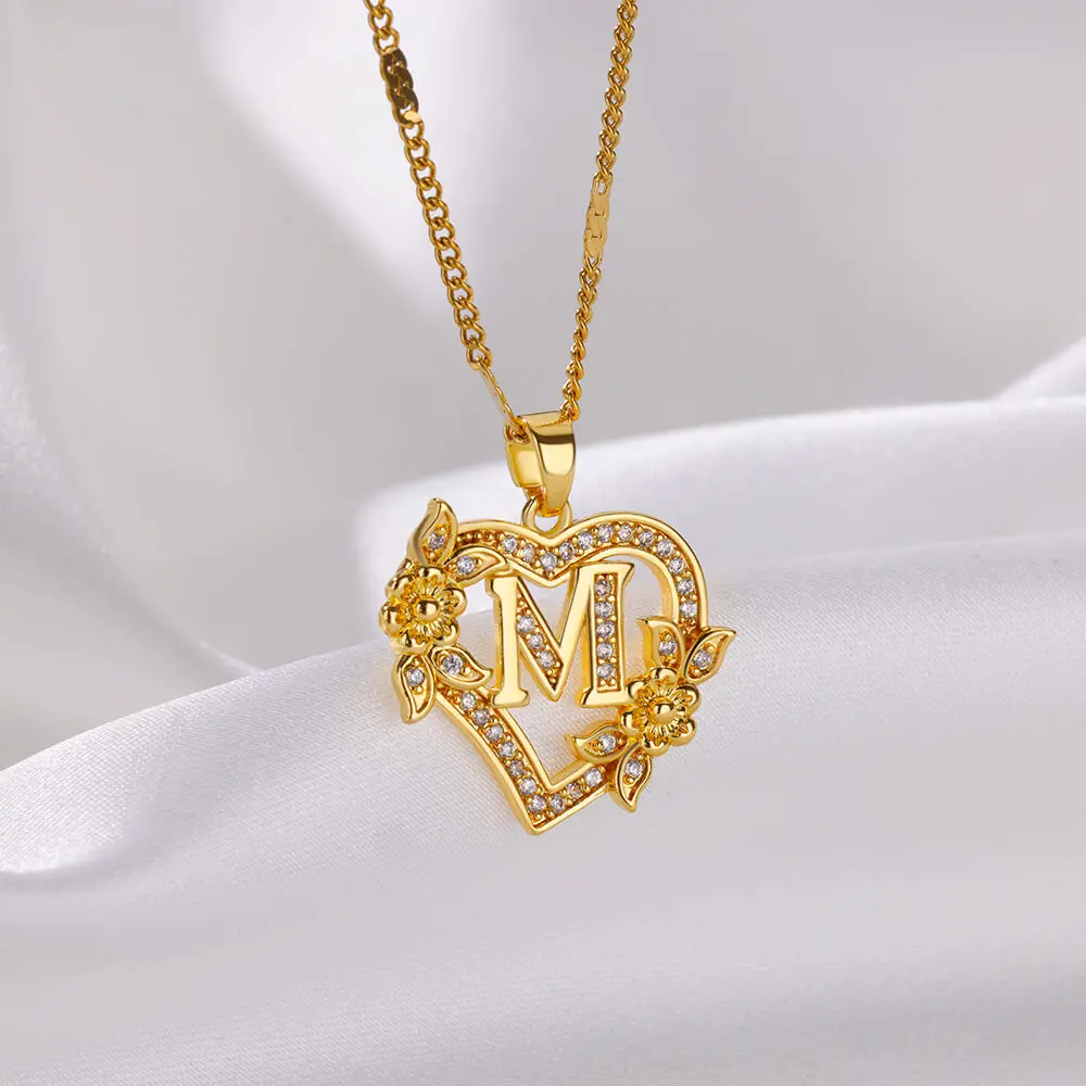 Heart Initial Letter Necklaces For Women Gold Color Stainless Steel Chain A-Z Alphabet Pendant Necklace Birthday Jewelry Gift