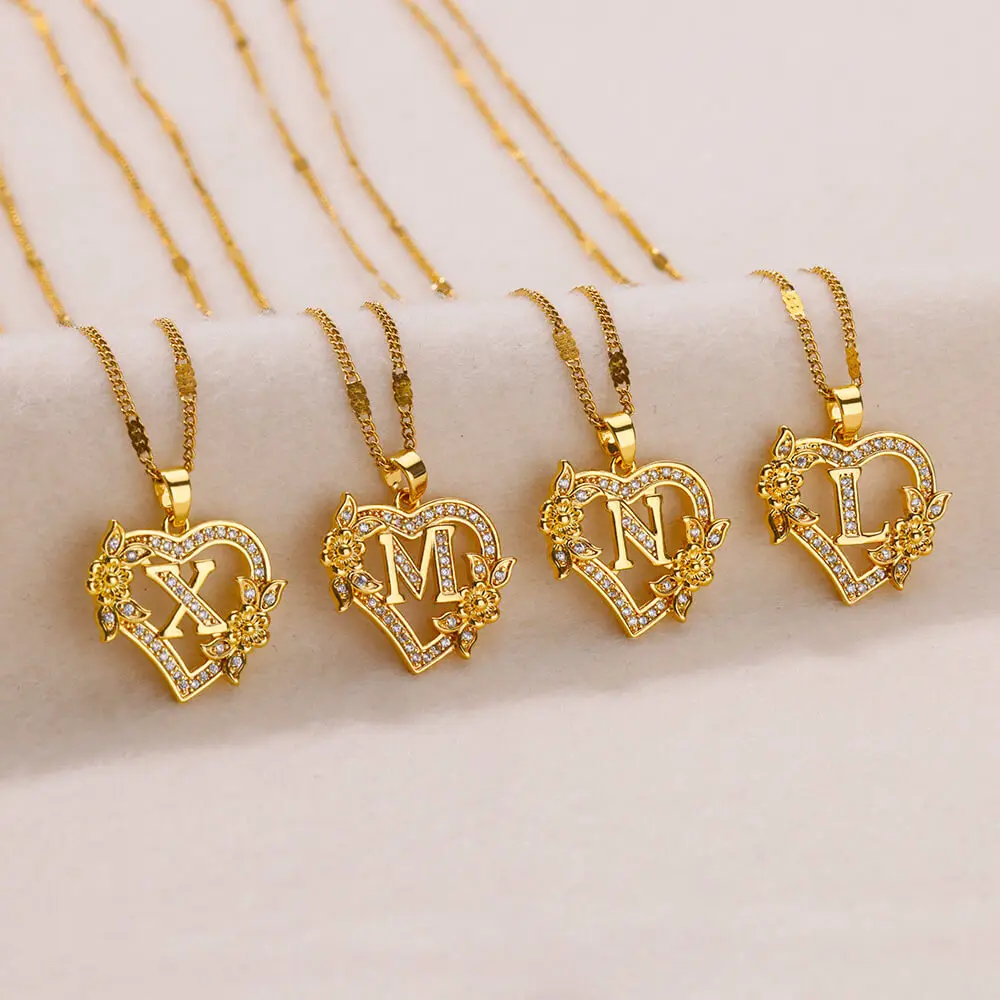 Heart Initial Letter Necklaces For Women Gold Color Stainless Steel Chain A-Z Alphabet Pendant Necklace Birthday Jewelry Gift