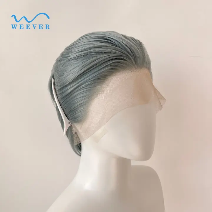 Men's Lace Front Wig Dark Blue And Gray Back Hairstyle Short Hair High-Temperature Synthetic Hair Cosplay Wig