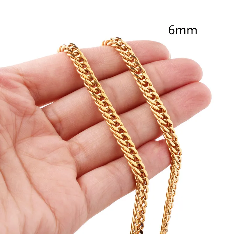 6/8/10/12/14/16/18mm Women Men's Gold Color Cuban Link Chain Necklace & Bracelet Stainless Steel Jewelry Christmas Gift 7-40inch