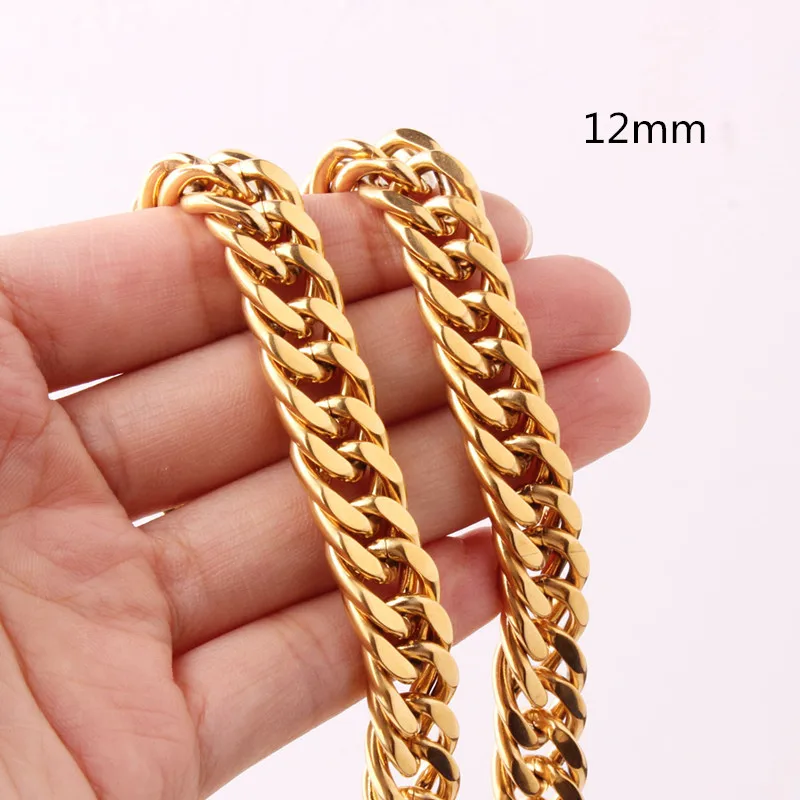 6/8/10/12/14/16/18mm Women Men's Gold Color Cuban Link Chain Necklace & Bracelet Stainless Steel Jewelry Christmas Gift 7-40inch