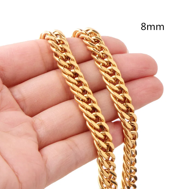 6/8/10/12/14/16/18mm Women Men's Gold Color Cuban Link Chain Necklace & Bracelet Stainless Steel Jewelry Christmas Gift 7-40inch