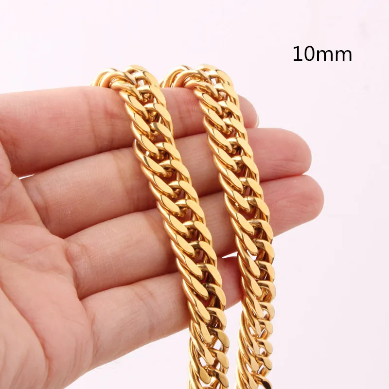 6/8/10/12/14/16/18mm Women Men's Gold Color Cuban Link Chain Necklace & Bracelet Stainless Steel Jewelry Christmas Gift 7-40inch