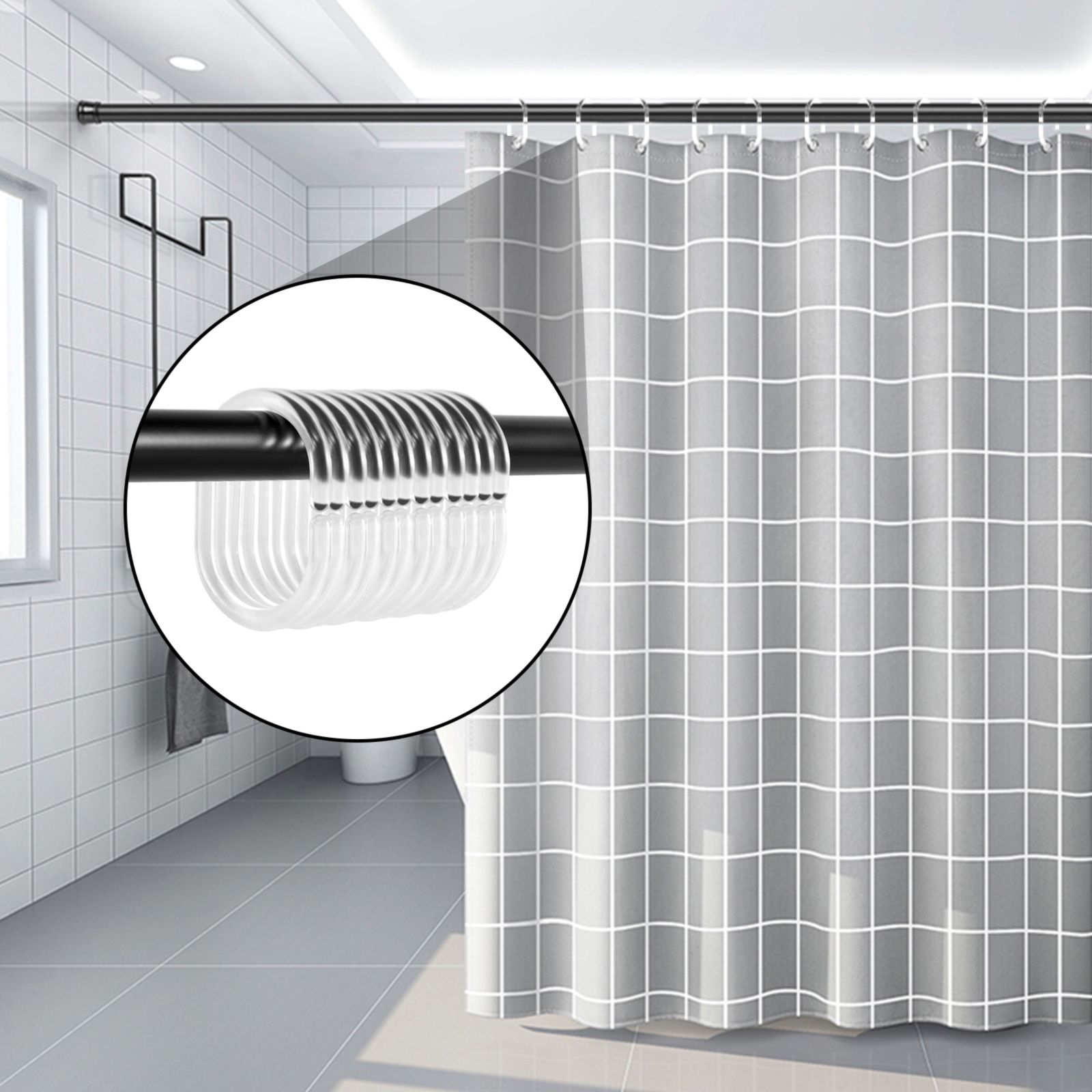 24 Pieces Shower Curtain Hook Bathroom Bathing Drape Hanger Rings Plastic Removable Blind Loop Household Replacement