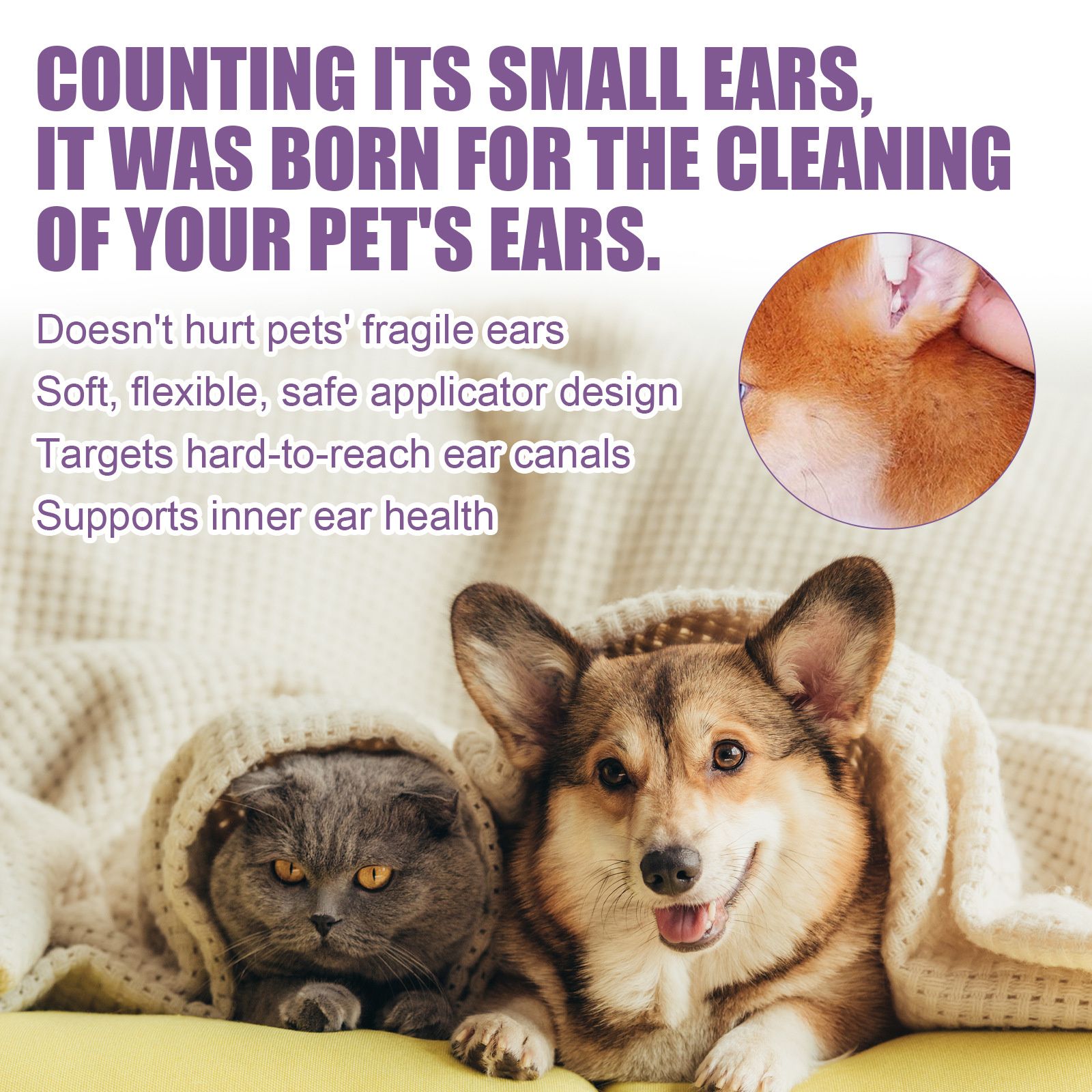 Yegbong pet ear cleaning solution for cats and dogs to relieve ear odor, clean earwax, and wash ear drops