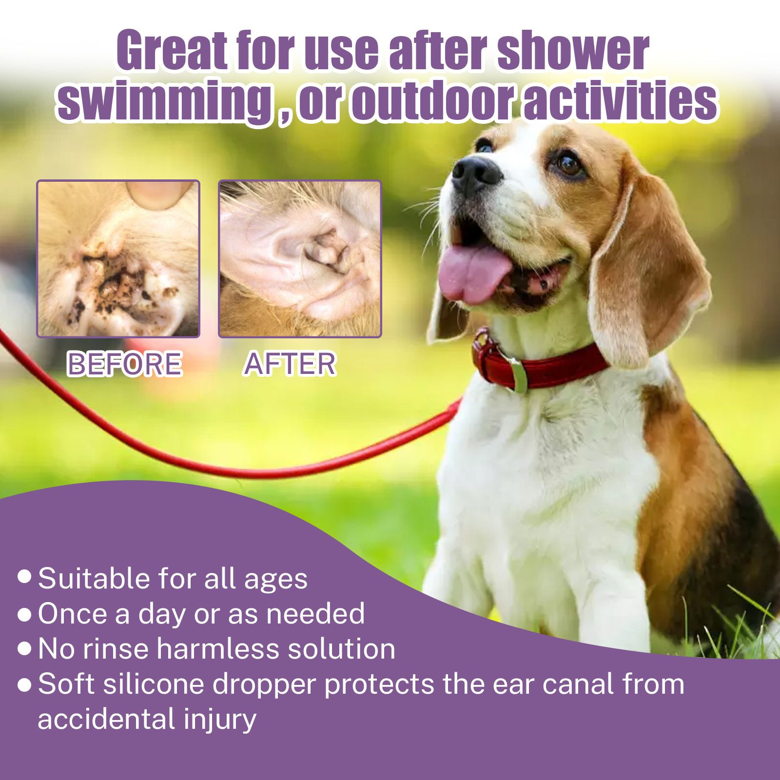 Yegbong pet ear cleaning solution for cats and dogs to relieve ear odor, clean earwax, and wash ear drops