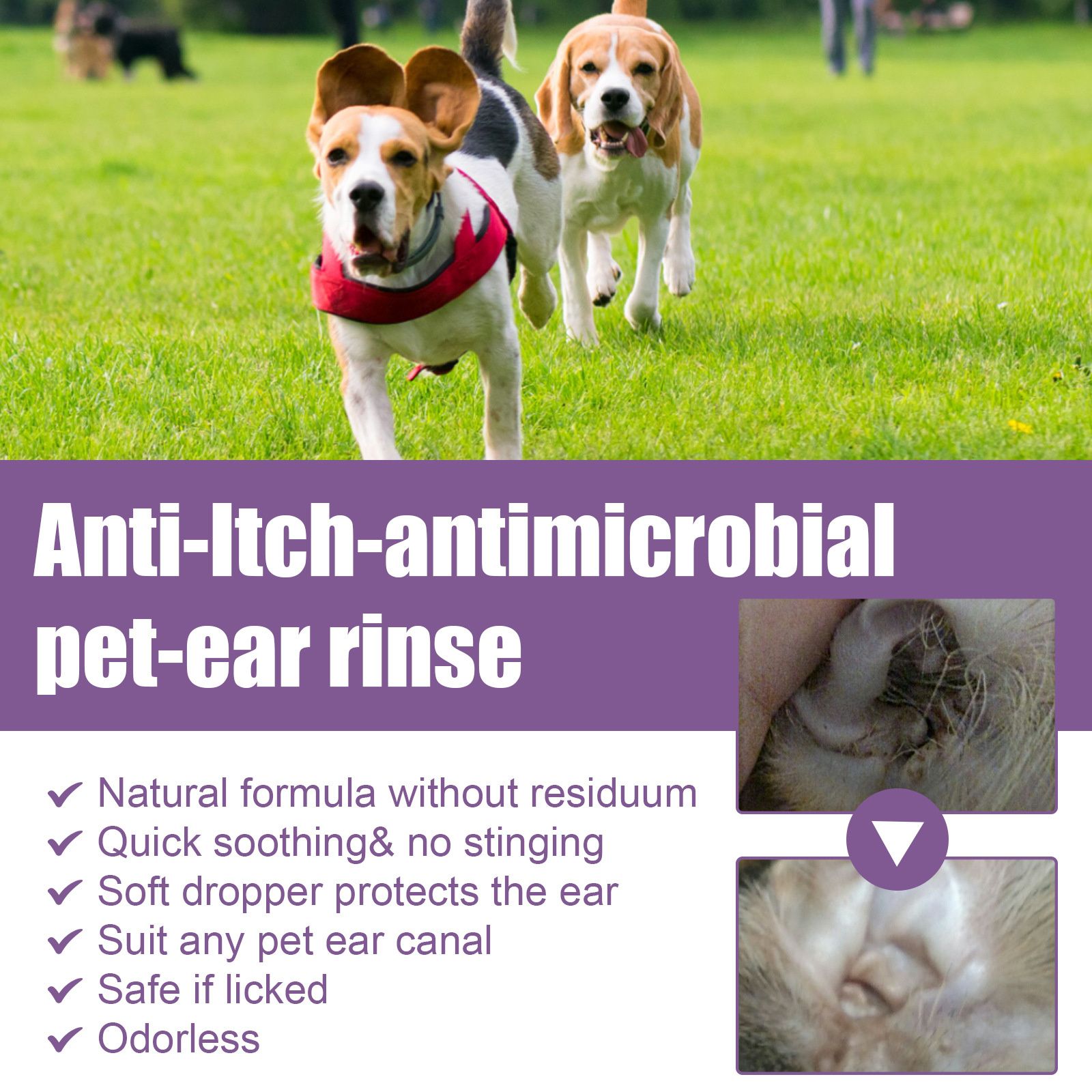 Yegbong pet ear cleaning solution for cats and dogs to relieve ear odor, clean earwax, and wash ear drops