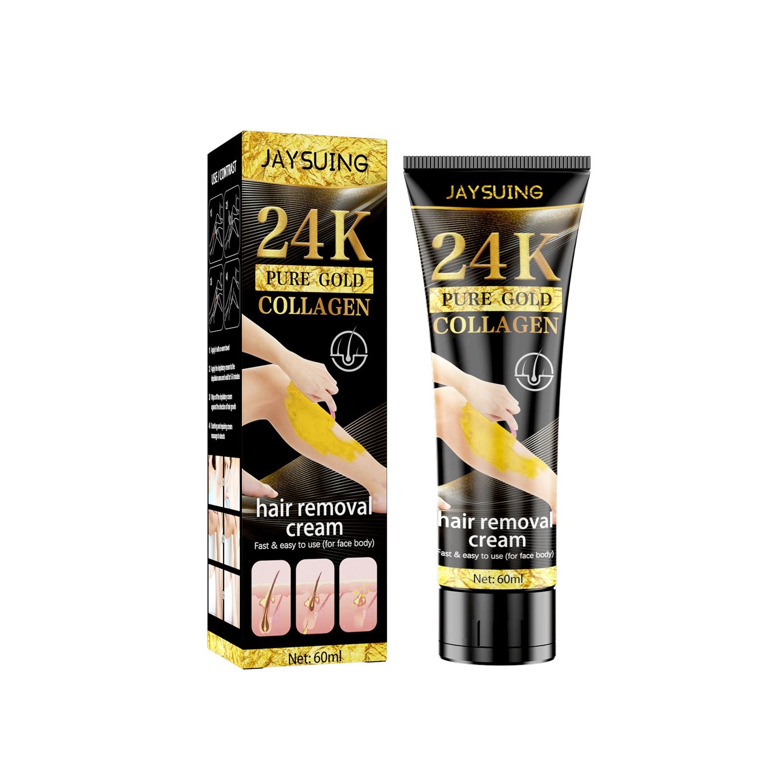 Jaysui 24k Gold Collagen Hair Removal Cream is gentle and non irritating for armpits, legs, private parts, and hands