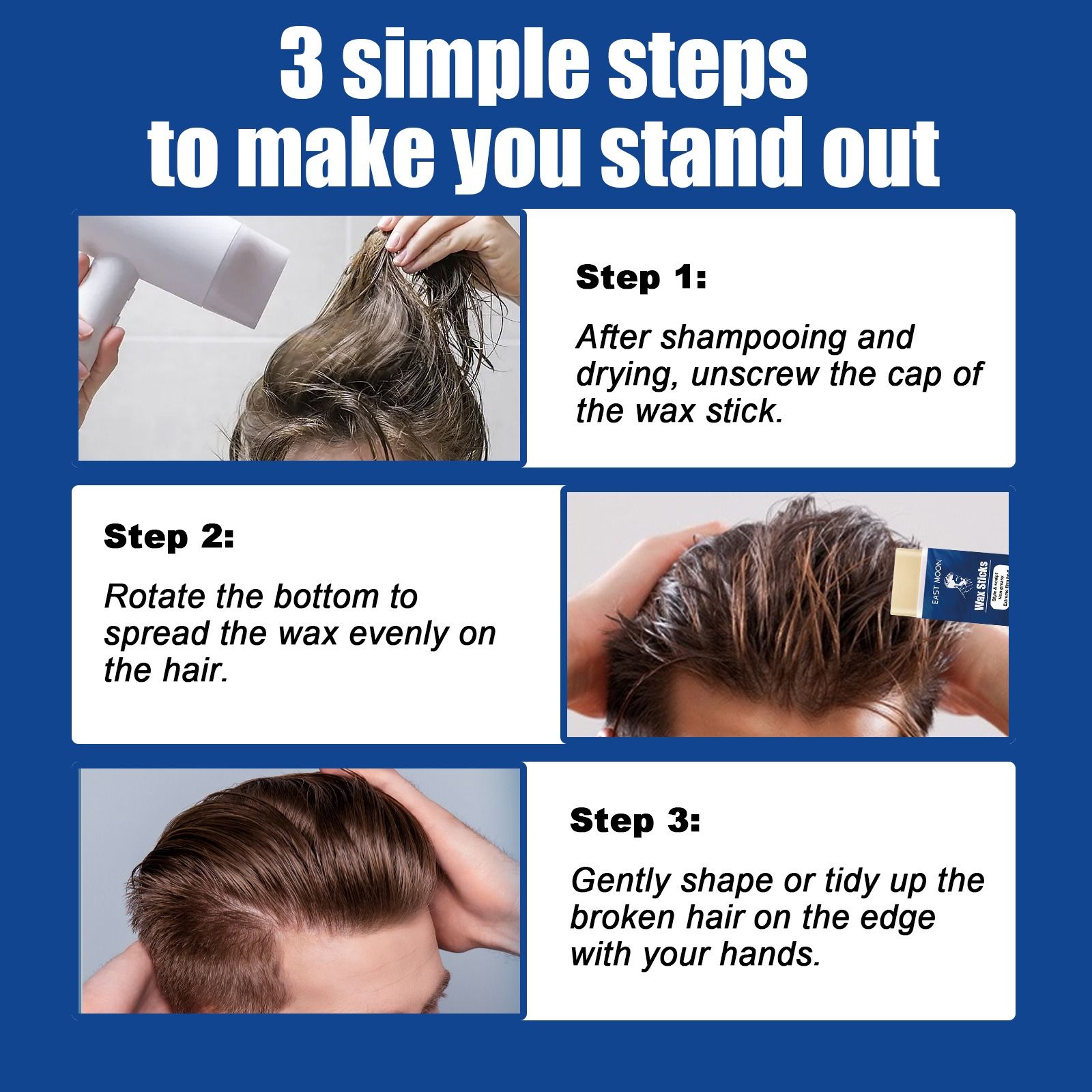 East Moon Men's Hair Wax Stick: Shattered Hair Care, Durable Shaping, Natural Fluffy, Three Dimensional Easy to Shape Hair Wax Stick