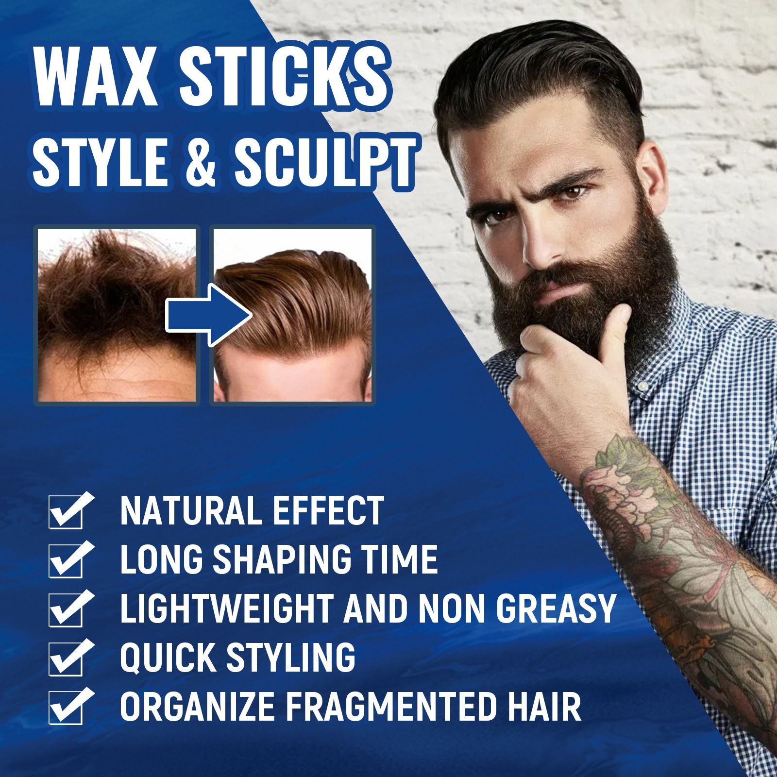 East Moon Men's Hair Wax Stick: Shattered Hair Care, Durable Shaping, Natural Fluffy, Three Dimensional Easy to Shape Hair Wax Stick
