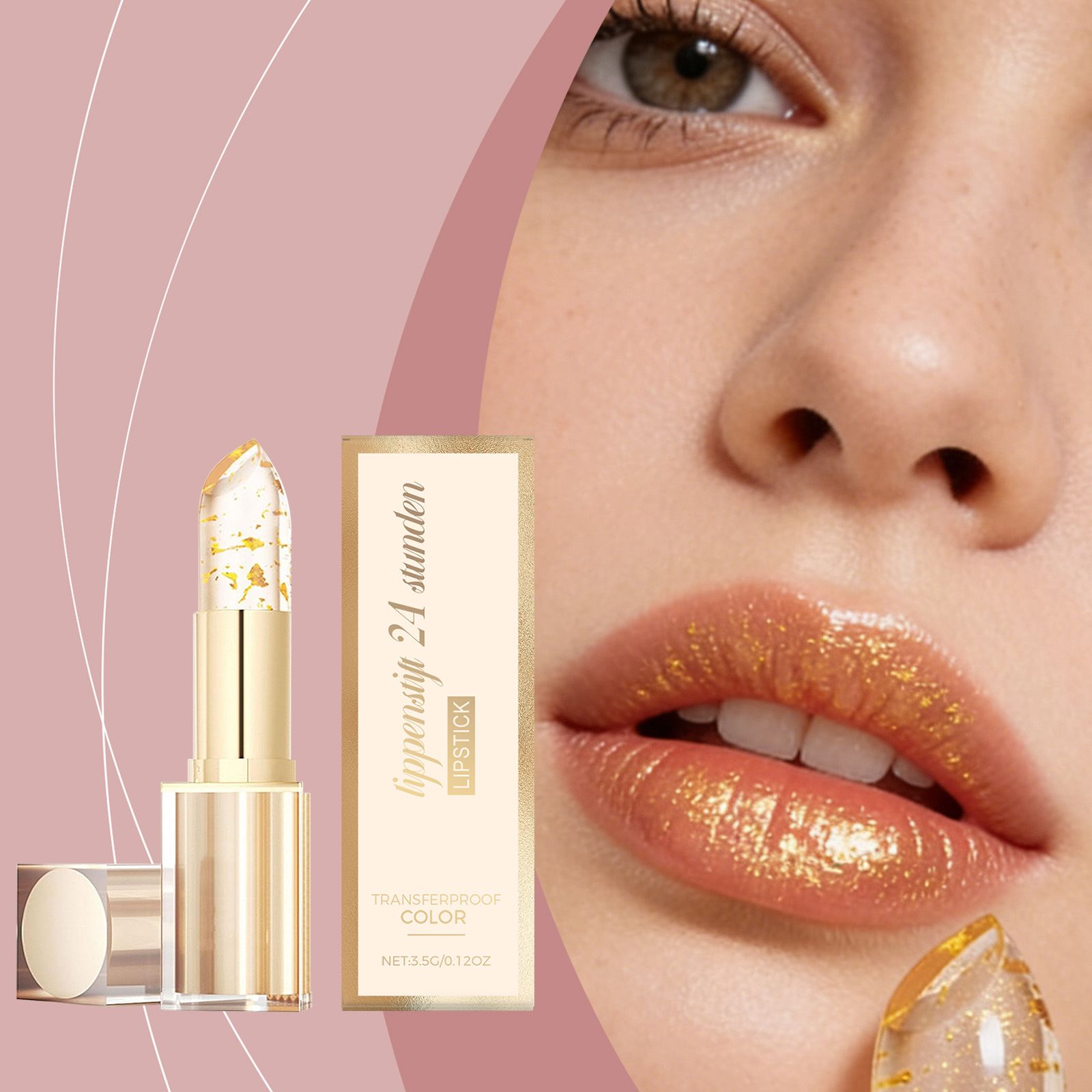 Gold foil temperature-changing moisturizing lipstick for daily lip care, makes lip skin smooth and pink, lightweight, non-greasy, and does not stick to cups.