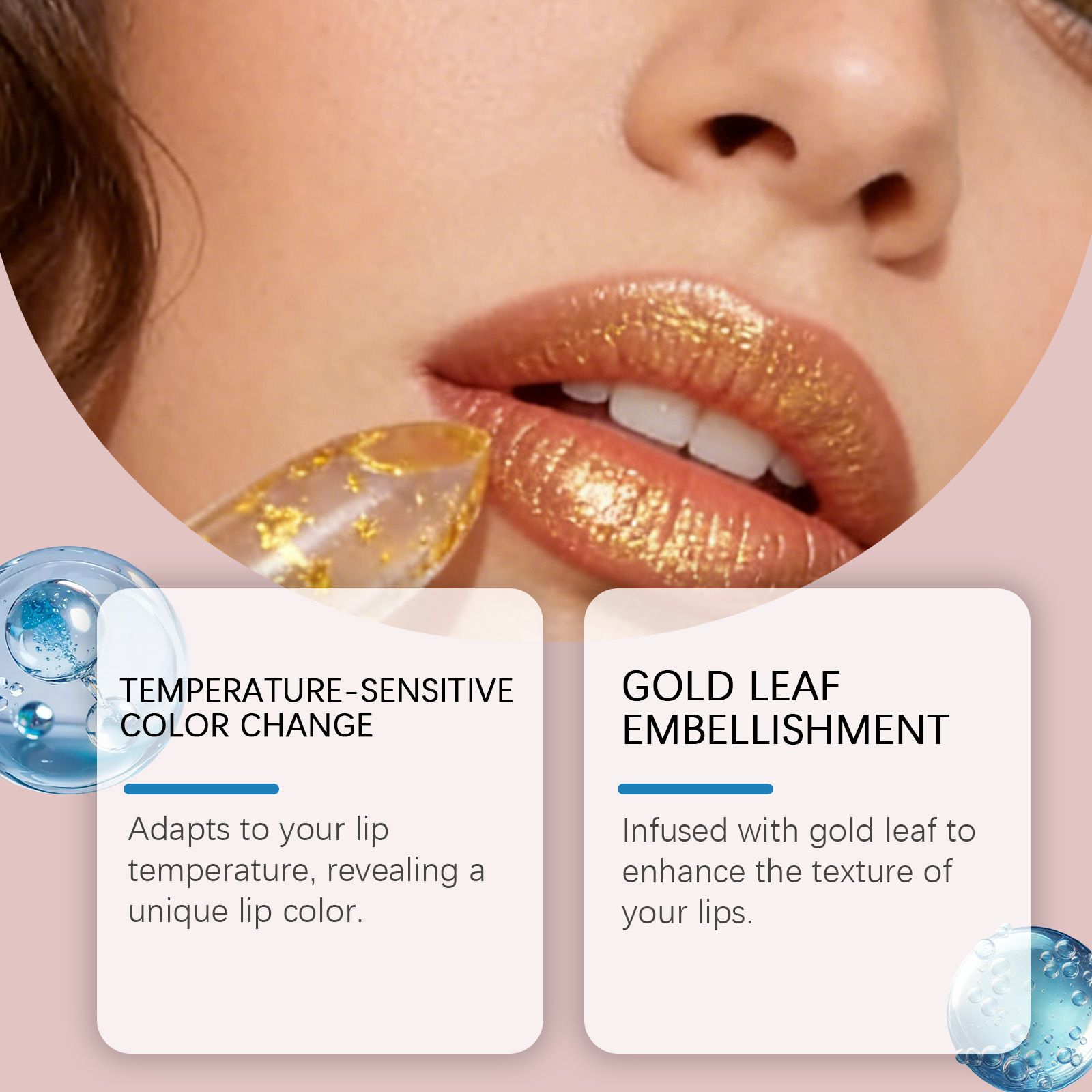 Gold foil temperature-changing moisturizing lipstick for daily lip care, makes lip skin smooth and pink, lightweight, non-greasy, and does not stick to cups.