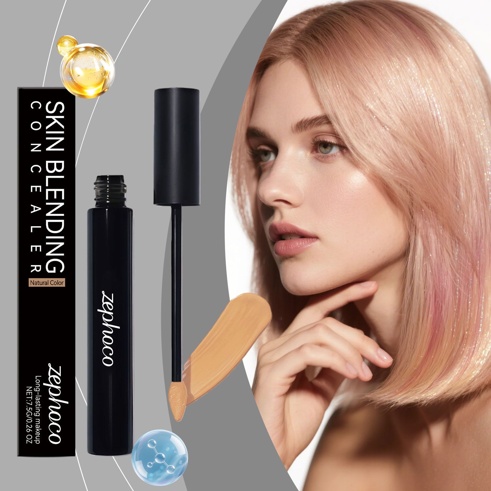 Zephoco natural color soft skin concealer, lightweight texture, moisturizing, comfortable, naturally smooth, long-lasting, and easy to apply