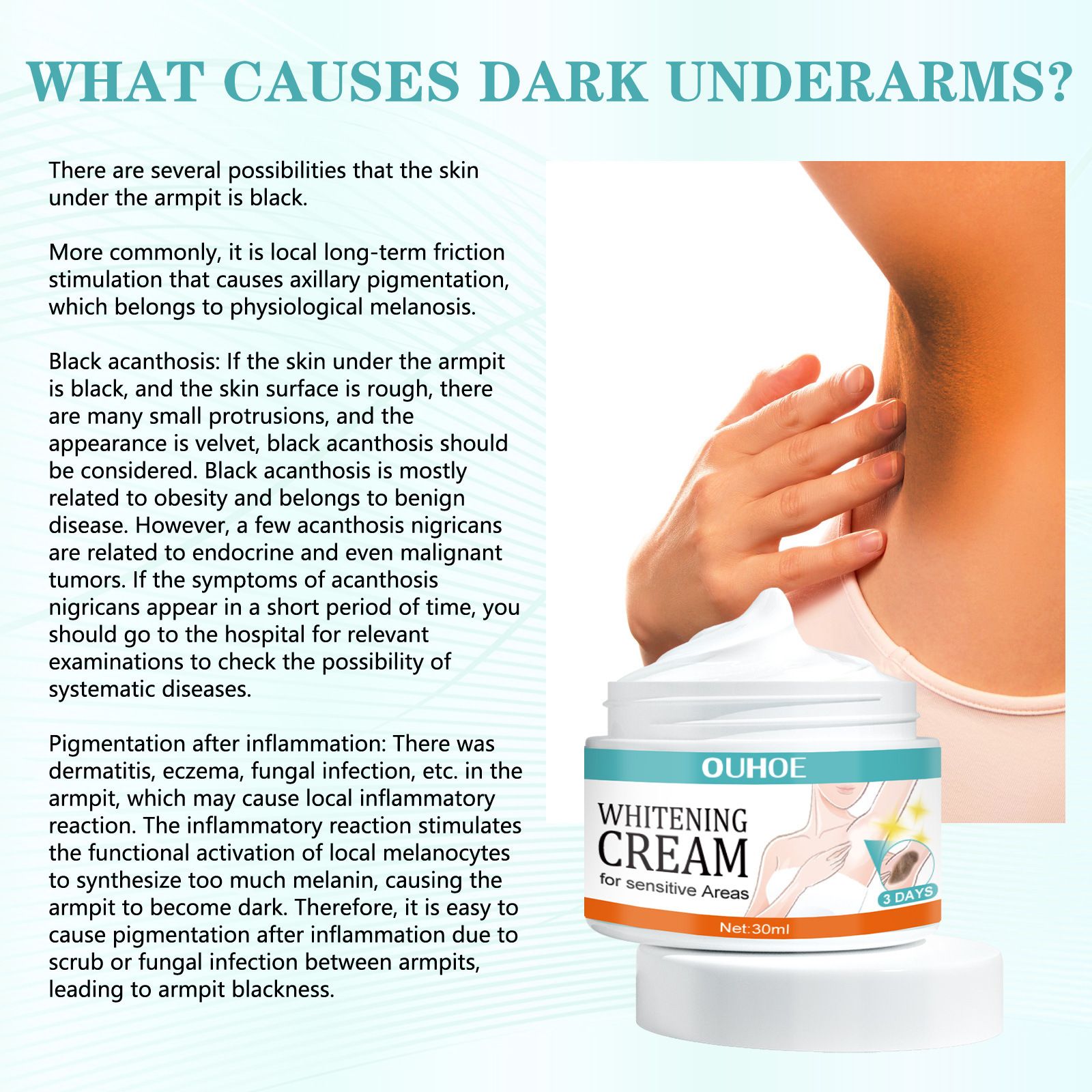 OUHOE Underarm Care Cream Gentle underarm, elbow, and joint brightening, moisture-locking, refreshing, hydrating, and cleansing skin cream