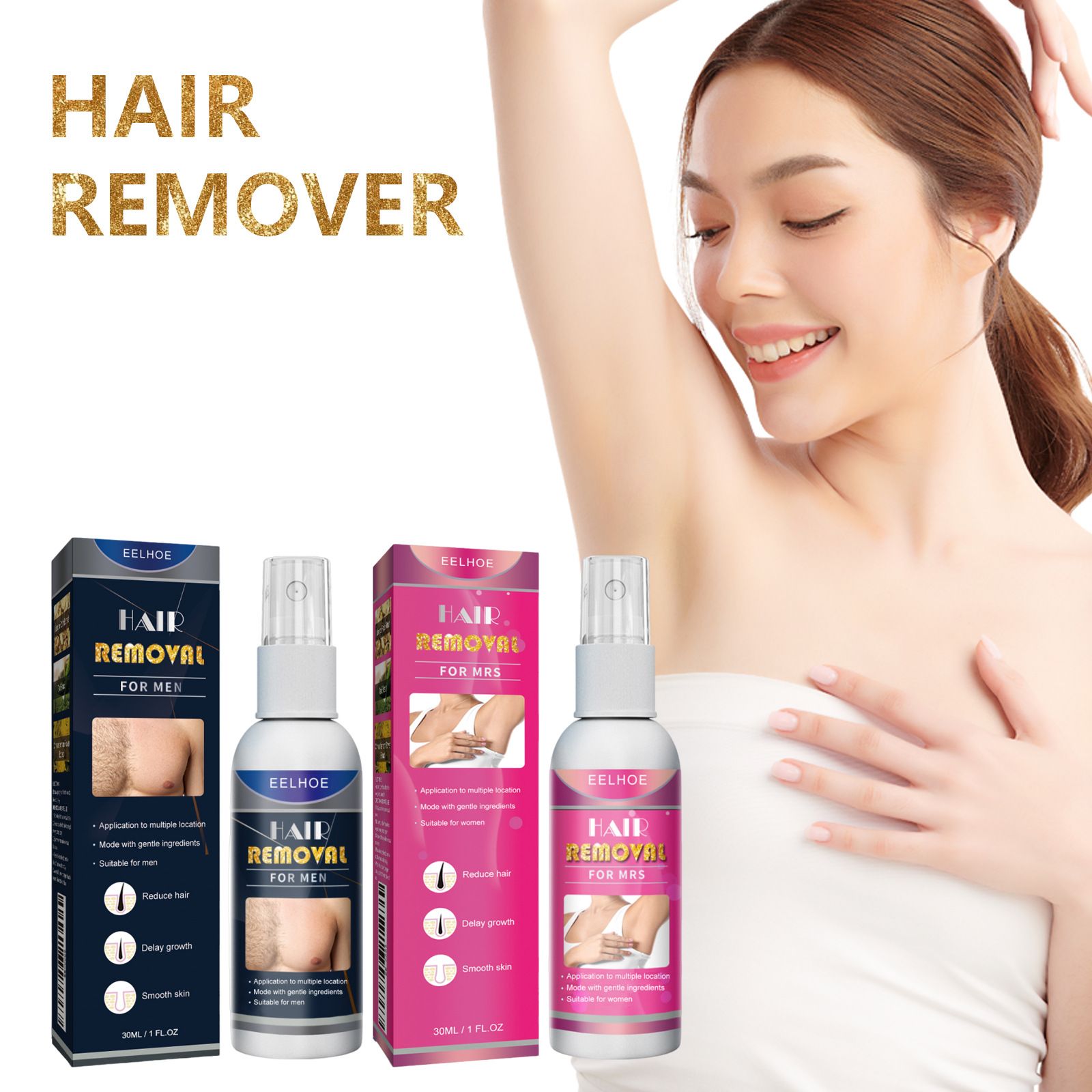 EELHOE Hair Removal Spray Underarm and Private Area Fast Hair Removal Gentle Hair Removal Spray, Mild, Refreshing, Non-Irritating