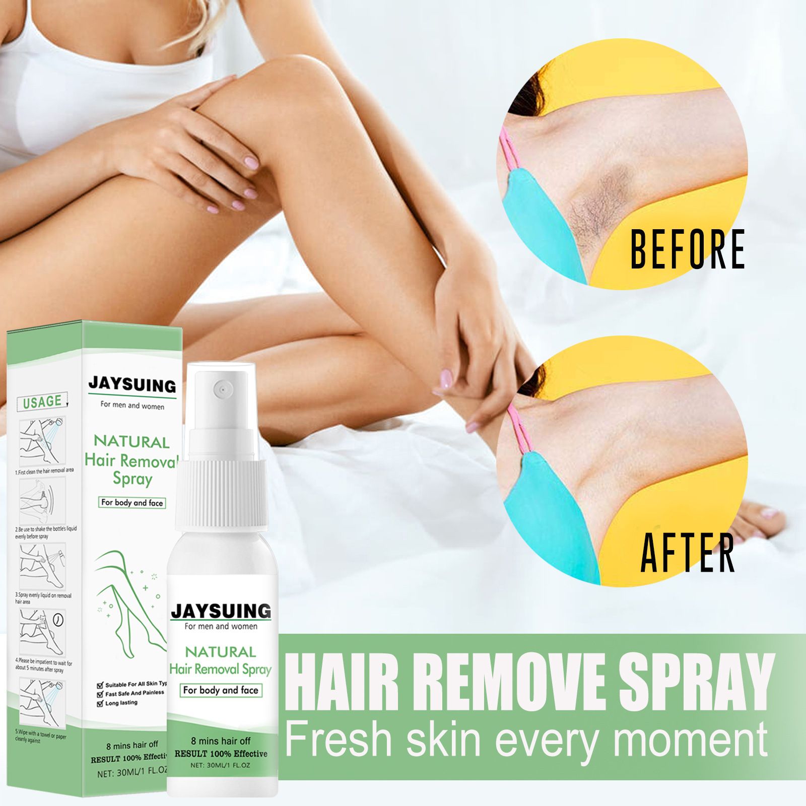 Jaysuing Hair Removal Spray Foam Smooth and Delicate Underarm and Leg Hair Gentle Hair Removal Spray Clean Care