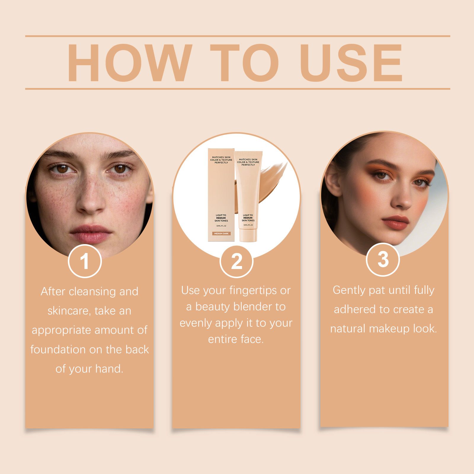Medium Skin Tone Concealer Foundation Liquid, naturally evens skin tone, flawless matte nude makeup look, daily moisturizing and long-lasting foundation liquid