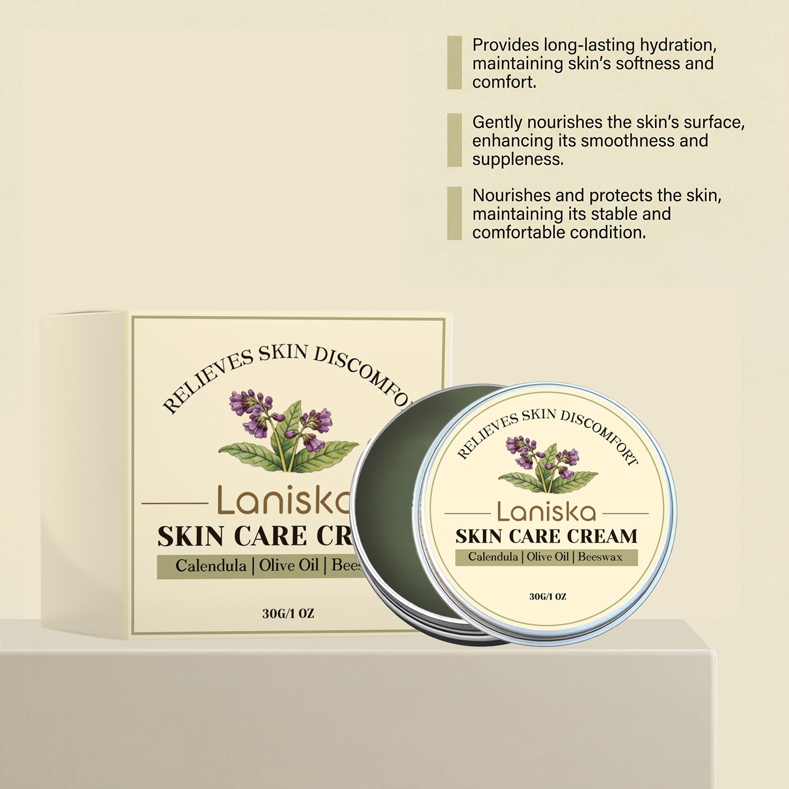 LANISKA Skin Soothing Cream, gently moisturizes and softens dry skin, daily hydration and moisturizing, smooth and supple skin