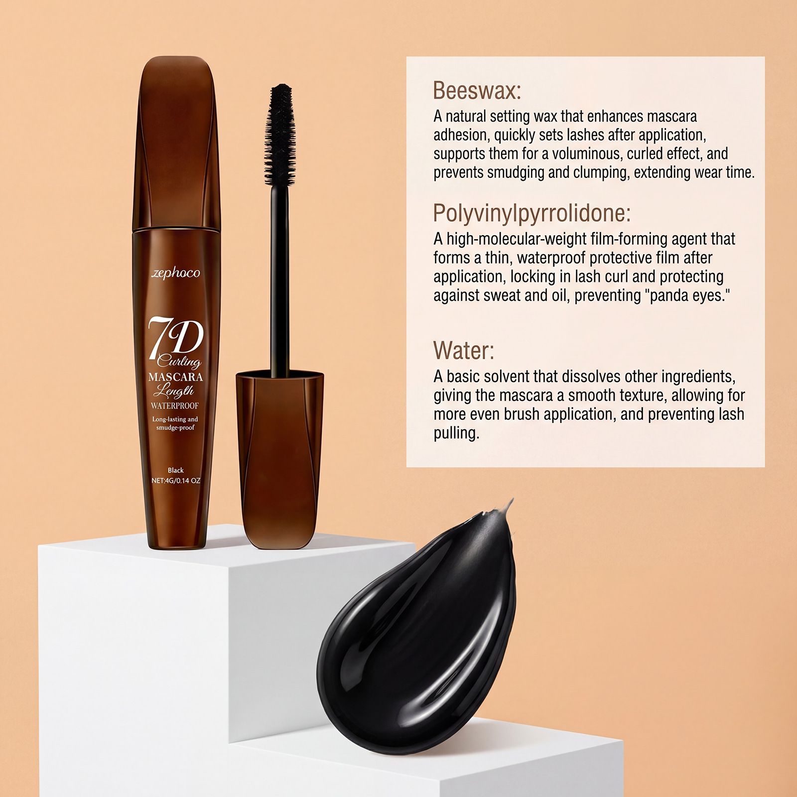 zephoco volumizing and curling mascara naturally enhances eyelashes, is not easy to smudge, and creates a silky, beautiful eye makeup look