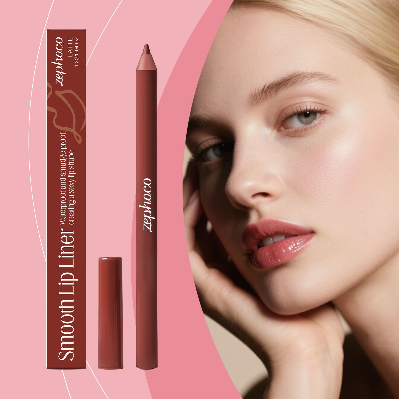zephoco Warm Peach Brown Lip Liner, versatile, natural, easy to apply, silky texture, outlines a three-dimensional lip shape
