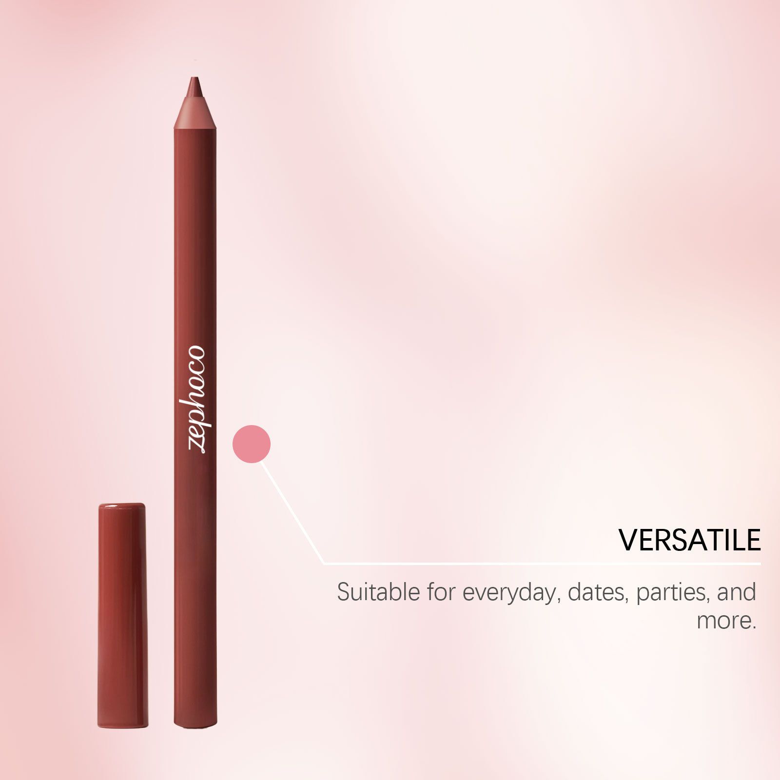 zephoco Warm Peach Brown Lip Liner, versatile, natural, easy to apply, silky texture, outlines a three-dimensional lip shape view 3