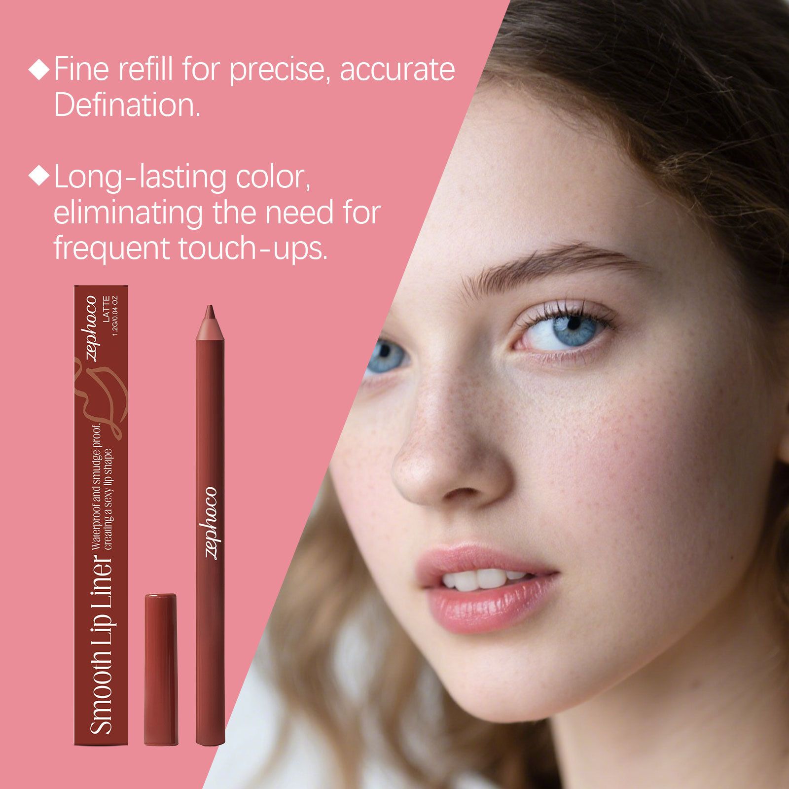 zephoco Warm Peach Brown Lip Liner, versatile, natural, easy to apply, silky texture, outlines a three-dimensional lip shape view 4