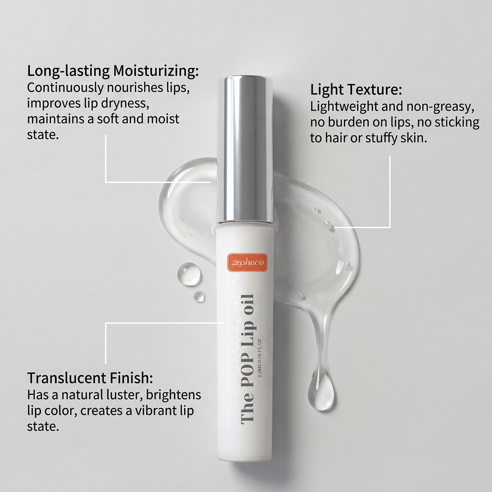 zephoco Moisturizing Lip Oil Gentle Formula to Care for Lip Skin, Moisturizing and Brightening Lip Oil