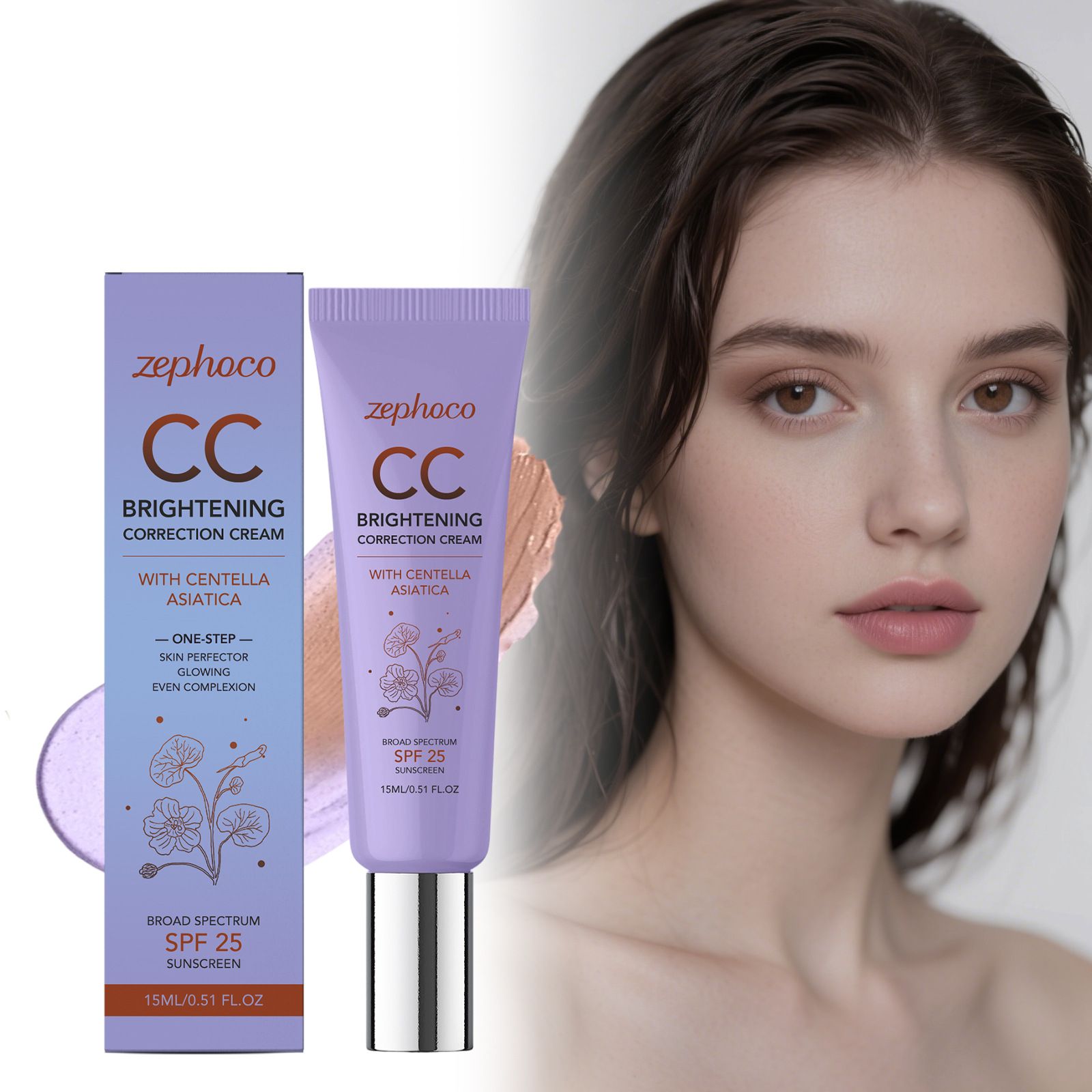 zephoco Temperature-Change Skin CC Cream (Purple Version) Transparent, Smooth, Natural Makeup Look, Lightweight and Non-Cakey Base Makeup