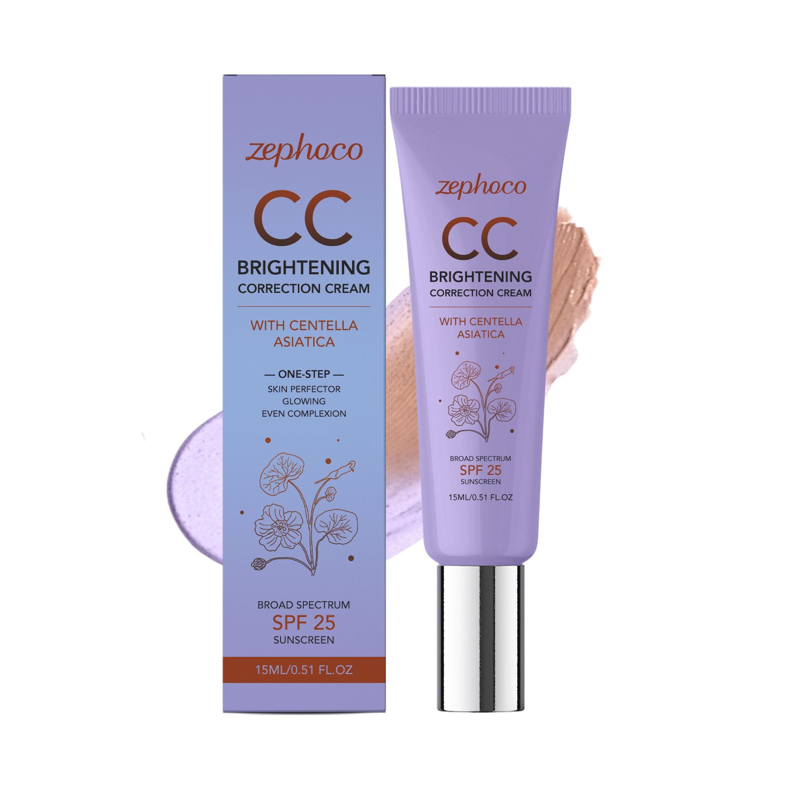 zephoco Temperature-Change Skin CC Cream (Purple Version) Transparent, Smooth, Natural Makeup Look, Lightweight and Non-Cakey Base Makeup